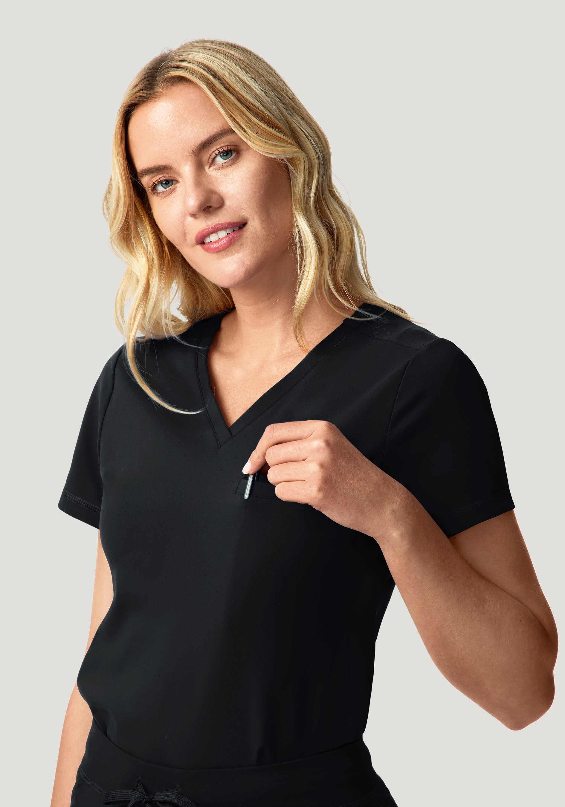 Women's Soft Stretch V-Neck 1-Pocket Scrub Top - Black | Mandala
