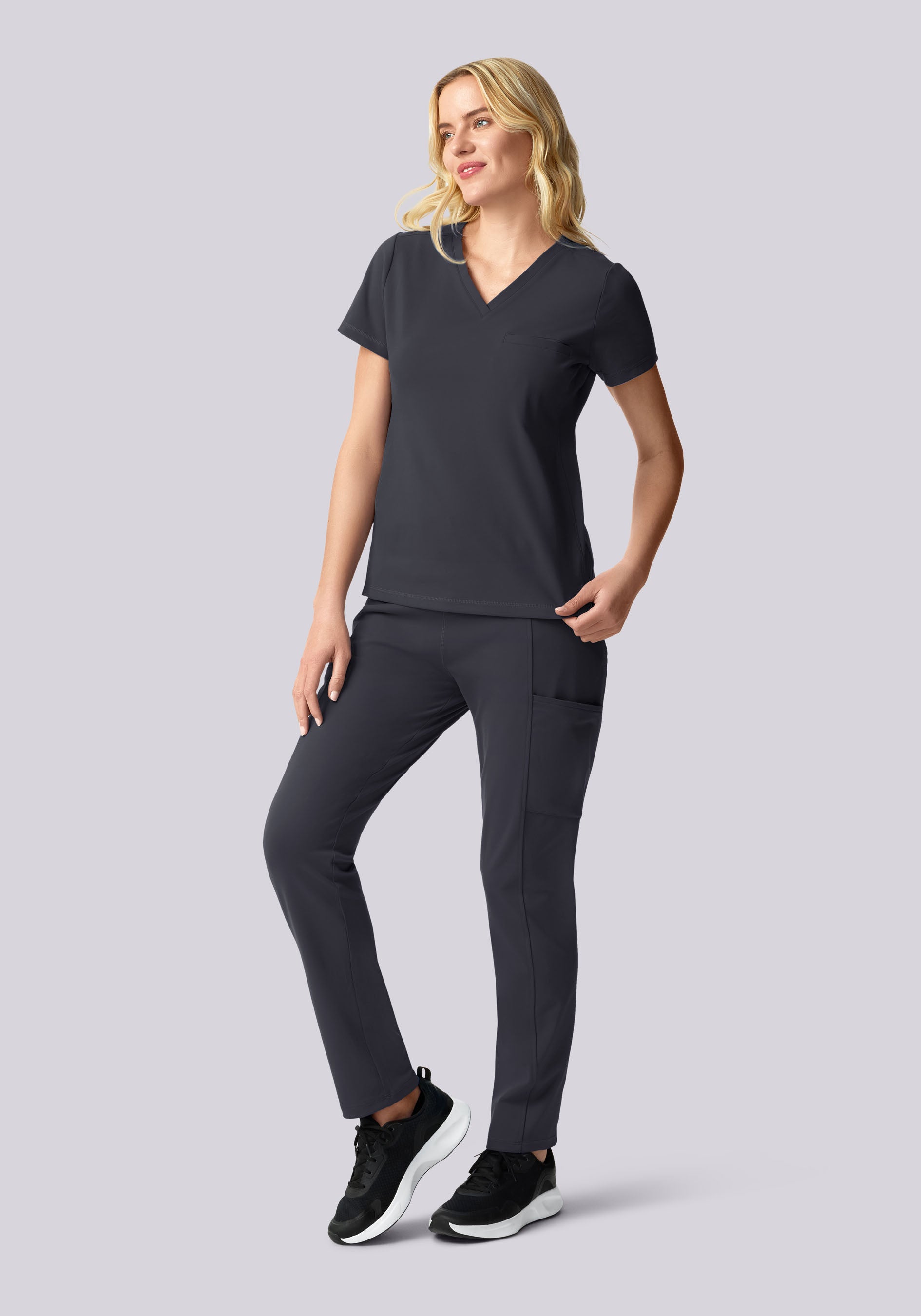 Soft Stretch Chest Pocket Top Pewter