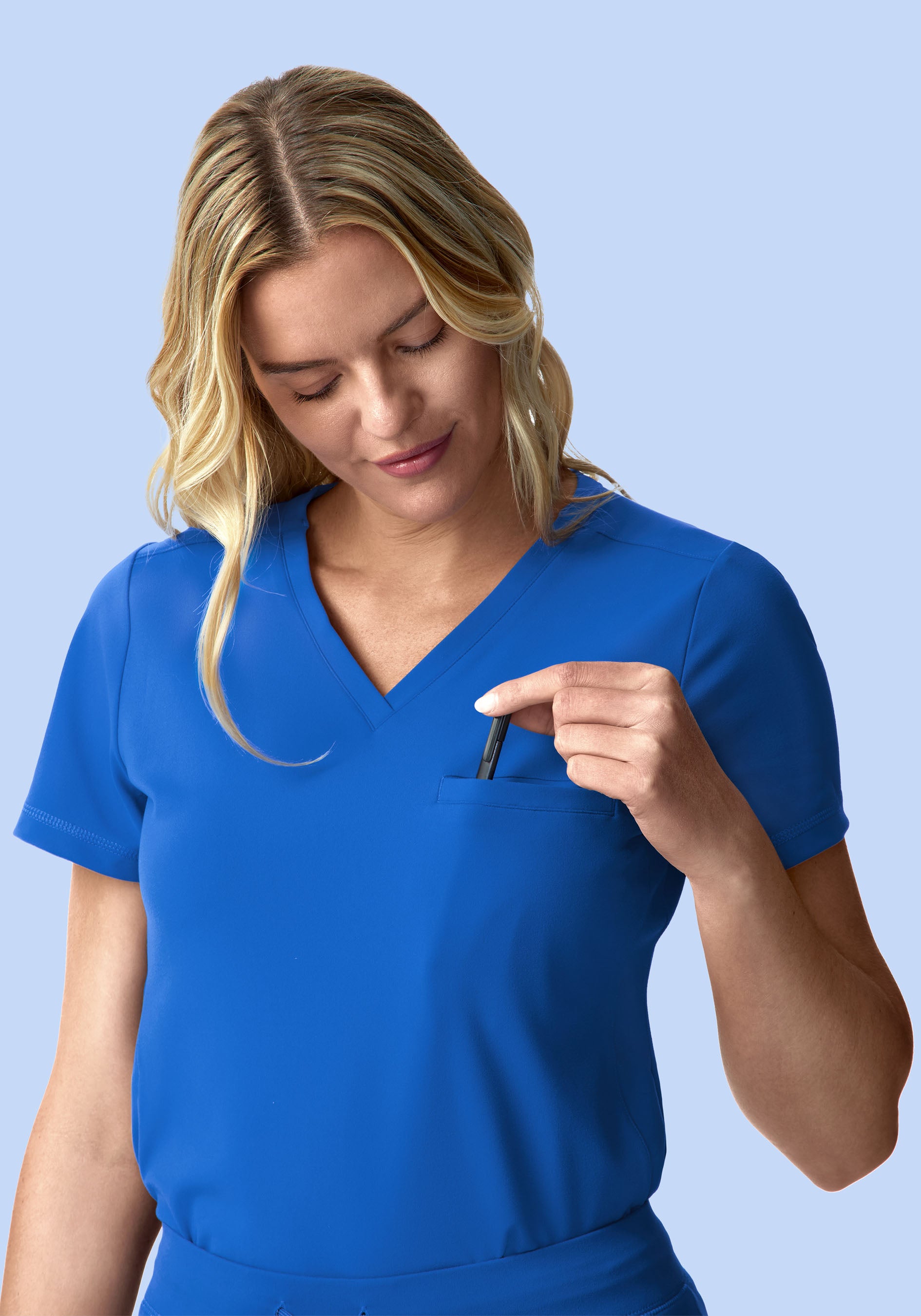 Soft Stretch Chest Pocket Top Royal Blue