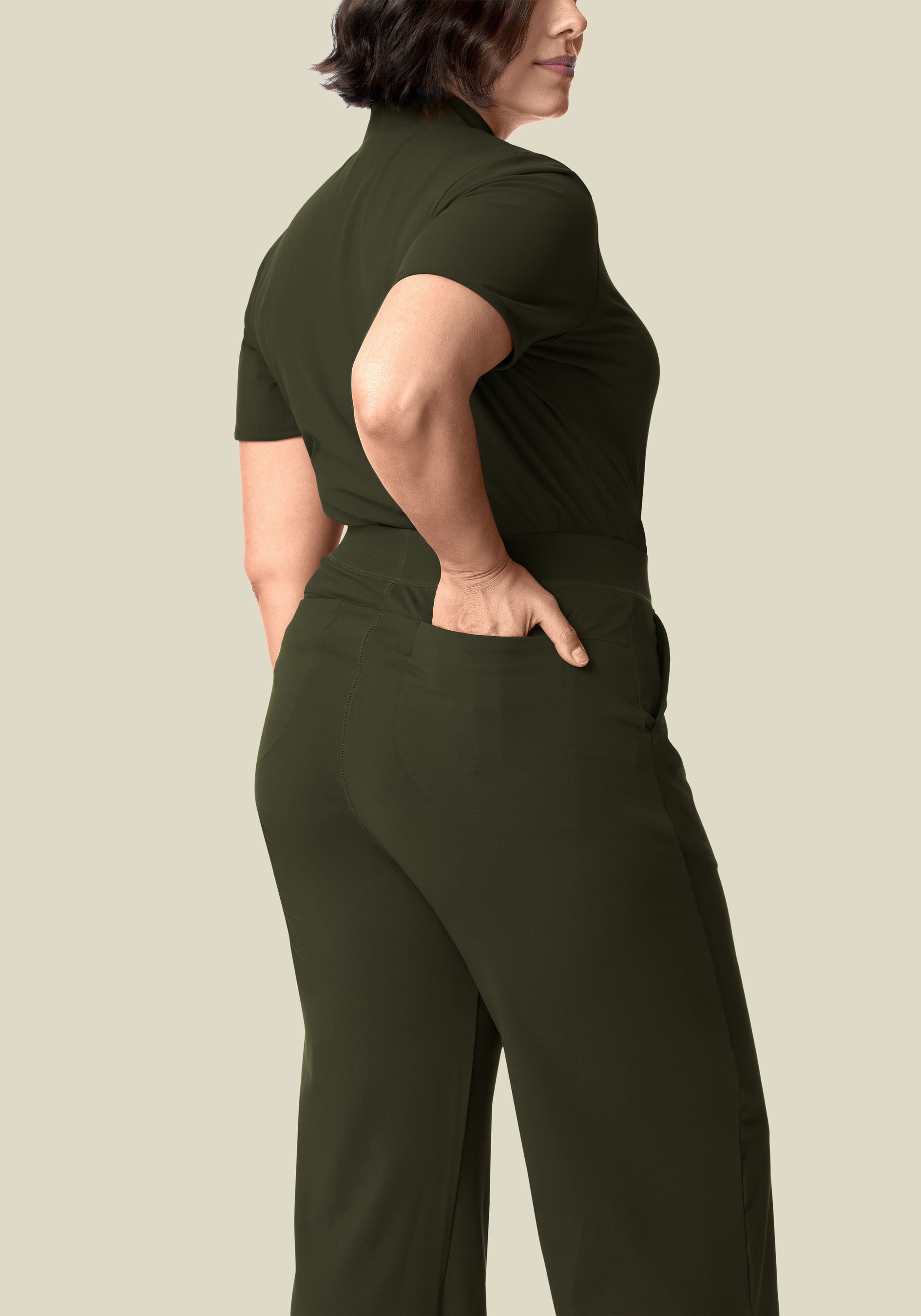 Soft Stretch High Waisted Wide Leg Olive