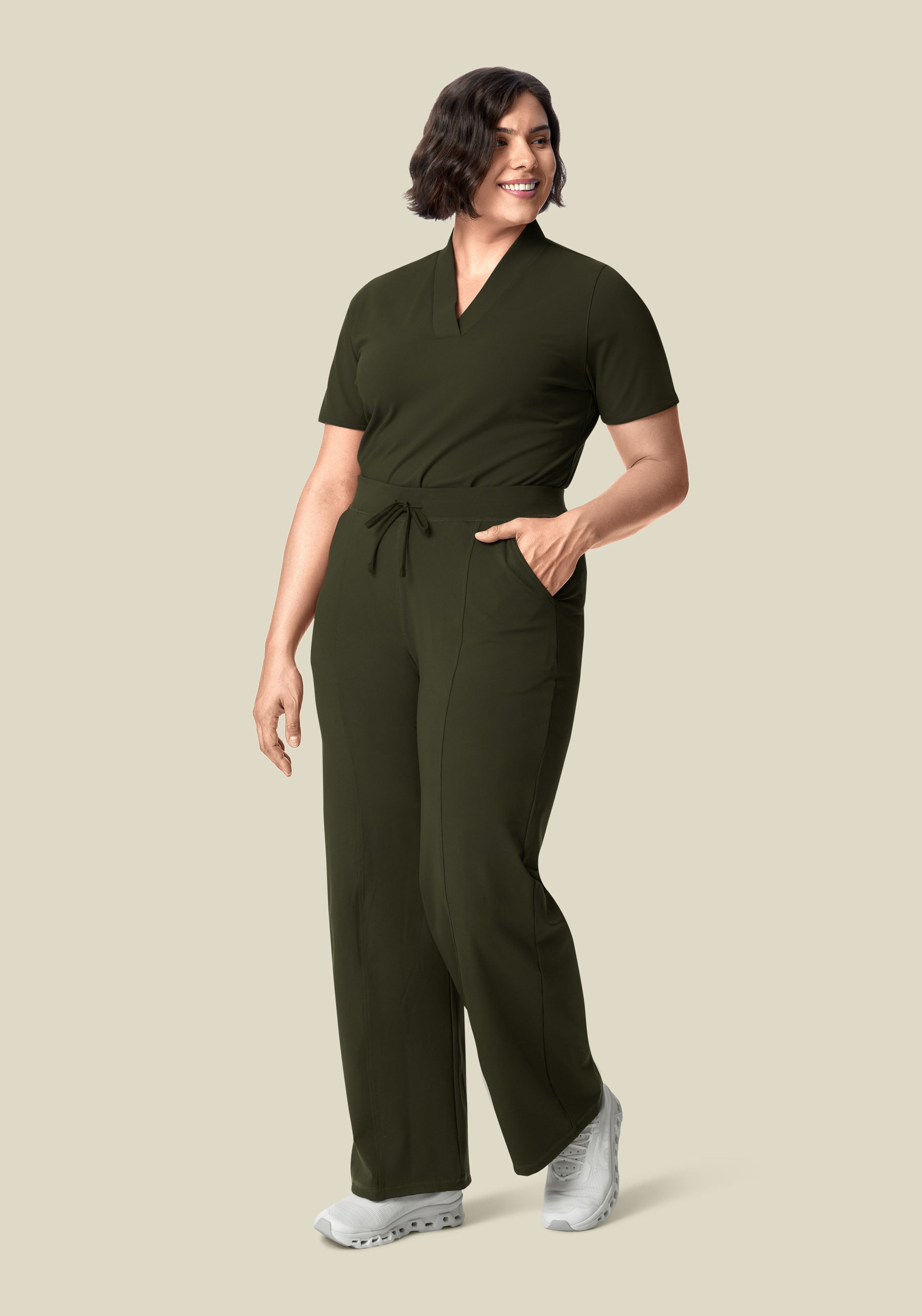 Soft Stretch High Waisted Wide Leg Olive