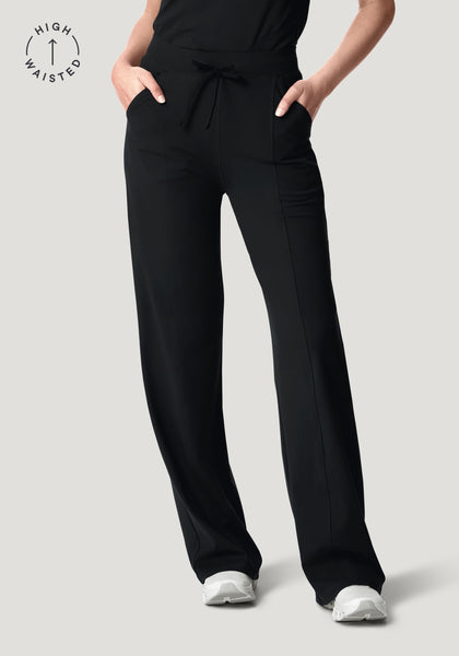 Women's Soft Stretch High Waisted Wide Leg Scrub Pants - Black