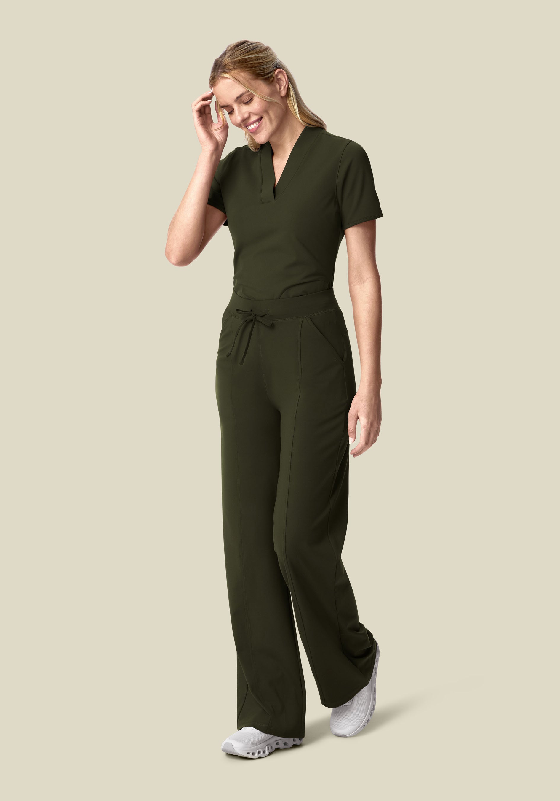 Soft Stretch High Waisted Wide Leg Olive