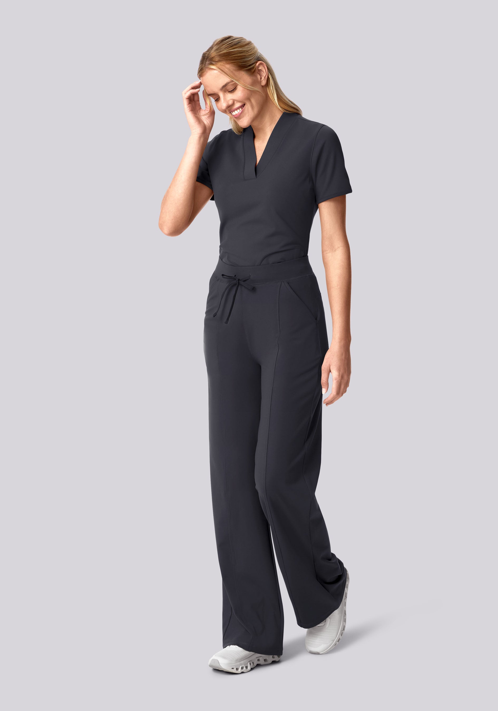 Soft Stretch High Waisted Wide Leg Pewter