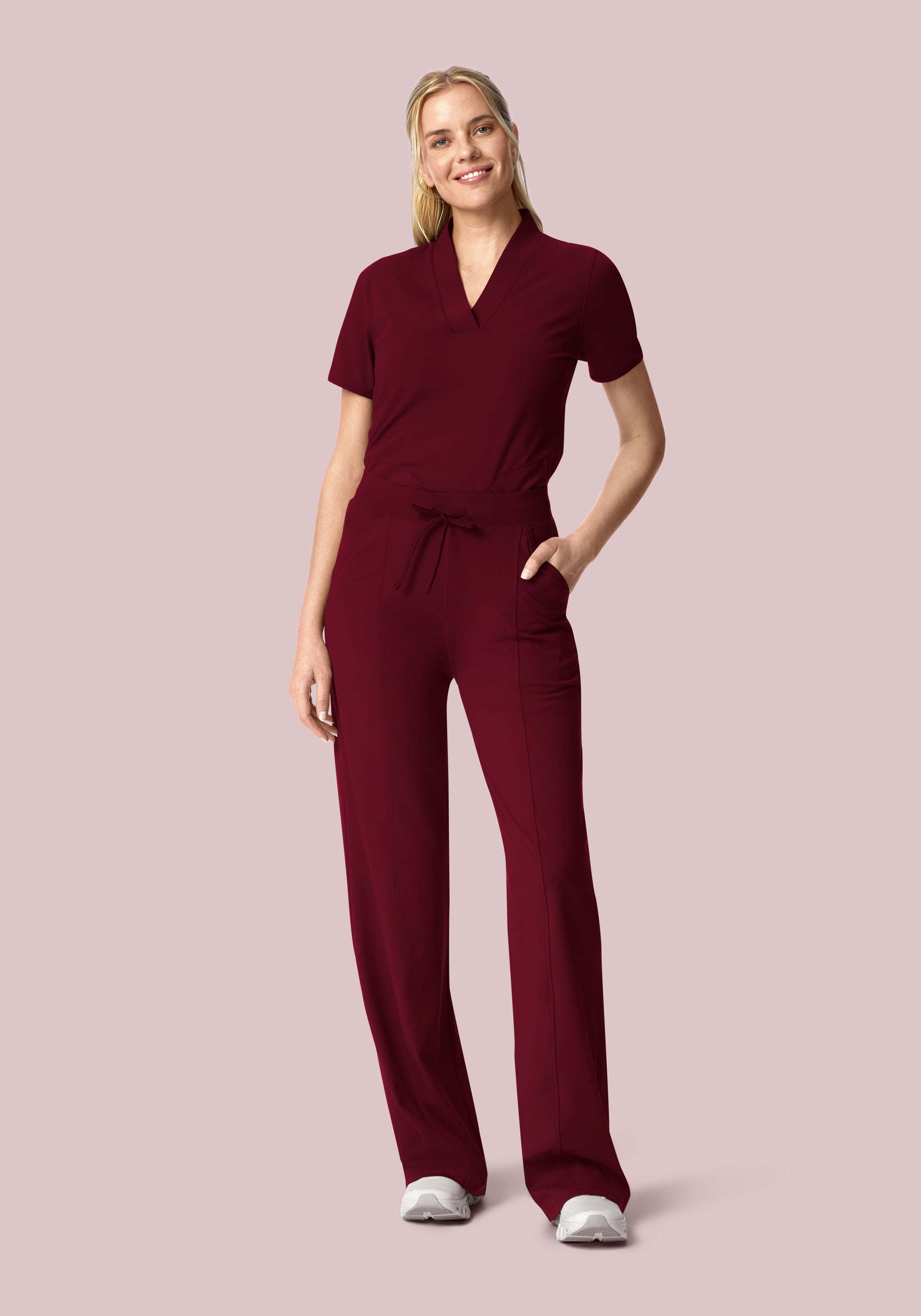 Soft Stretch High Waisted Wide Leg Wine