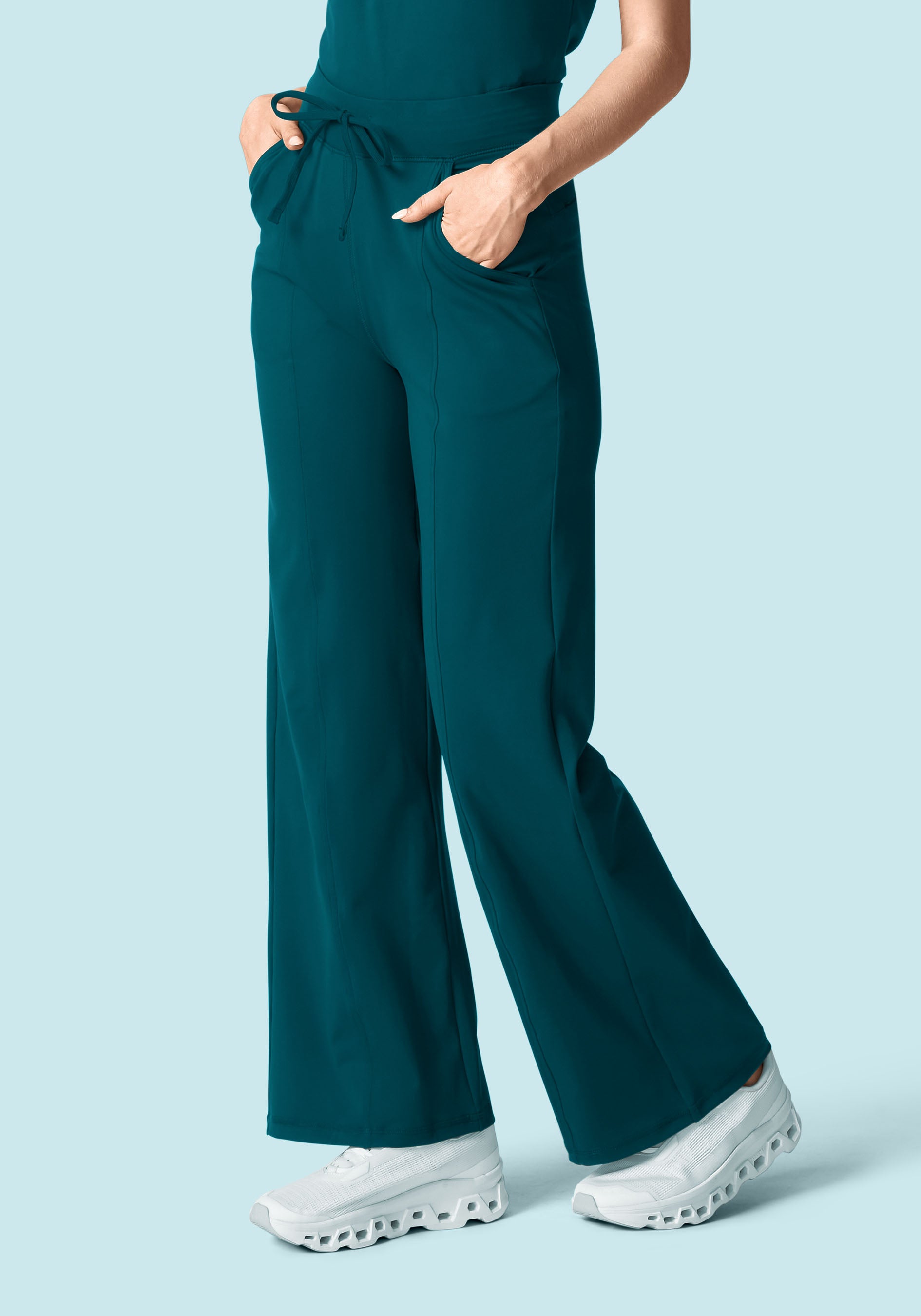 Soft Stretch High Waisted Wide Leg Caribbean Blue