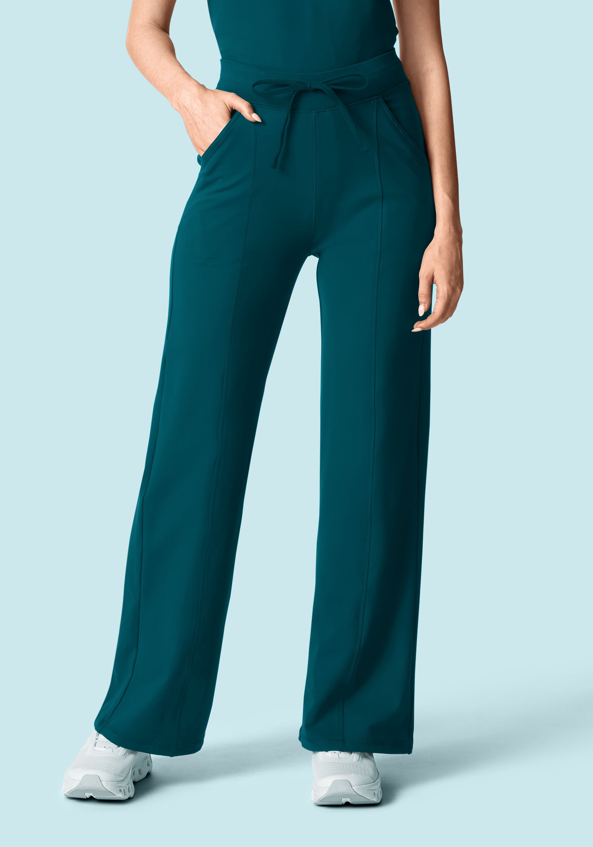 Soft Stretch High Waisted Wide Leg Caribbean Blue