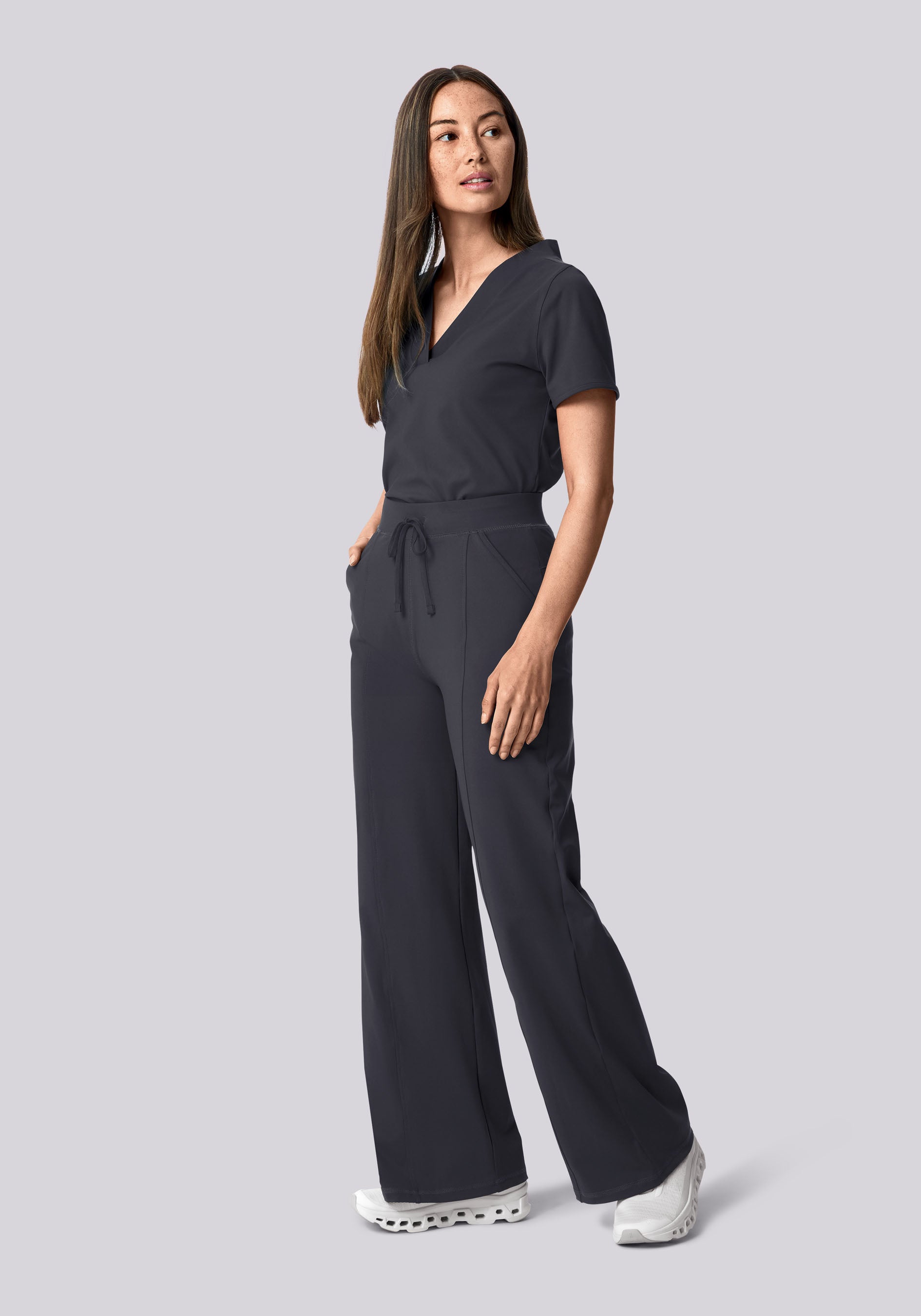 Soft Stretch High Waisted Wide Leg Pewter