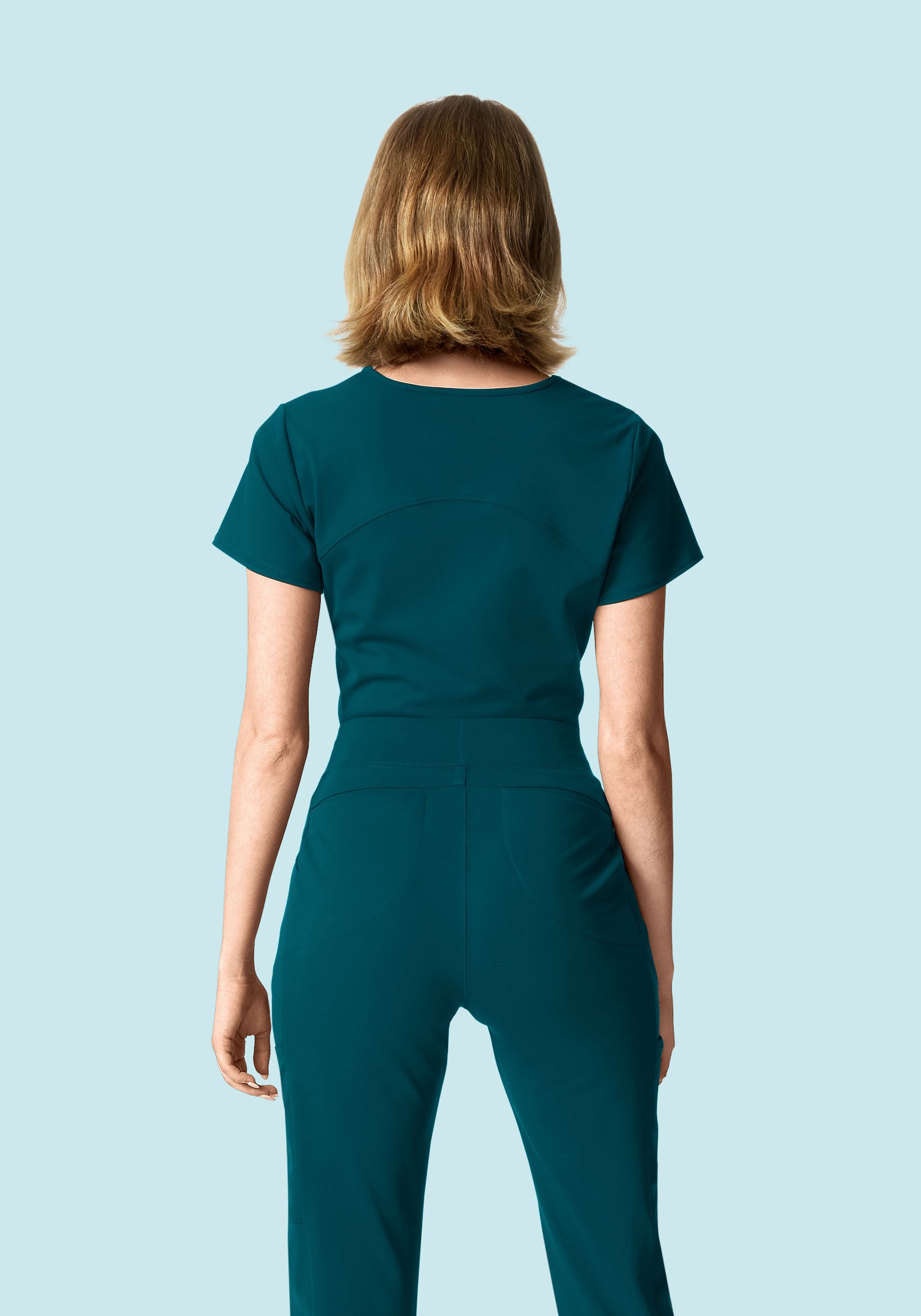 Soft Stretch V-Neck Top Caribbean Blue