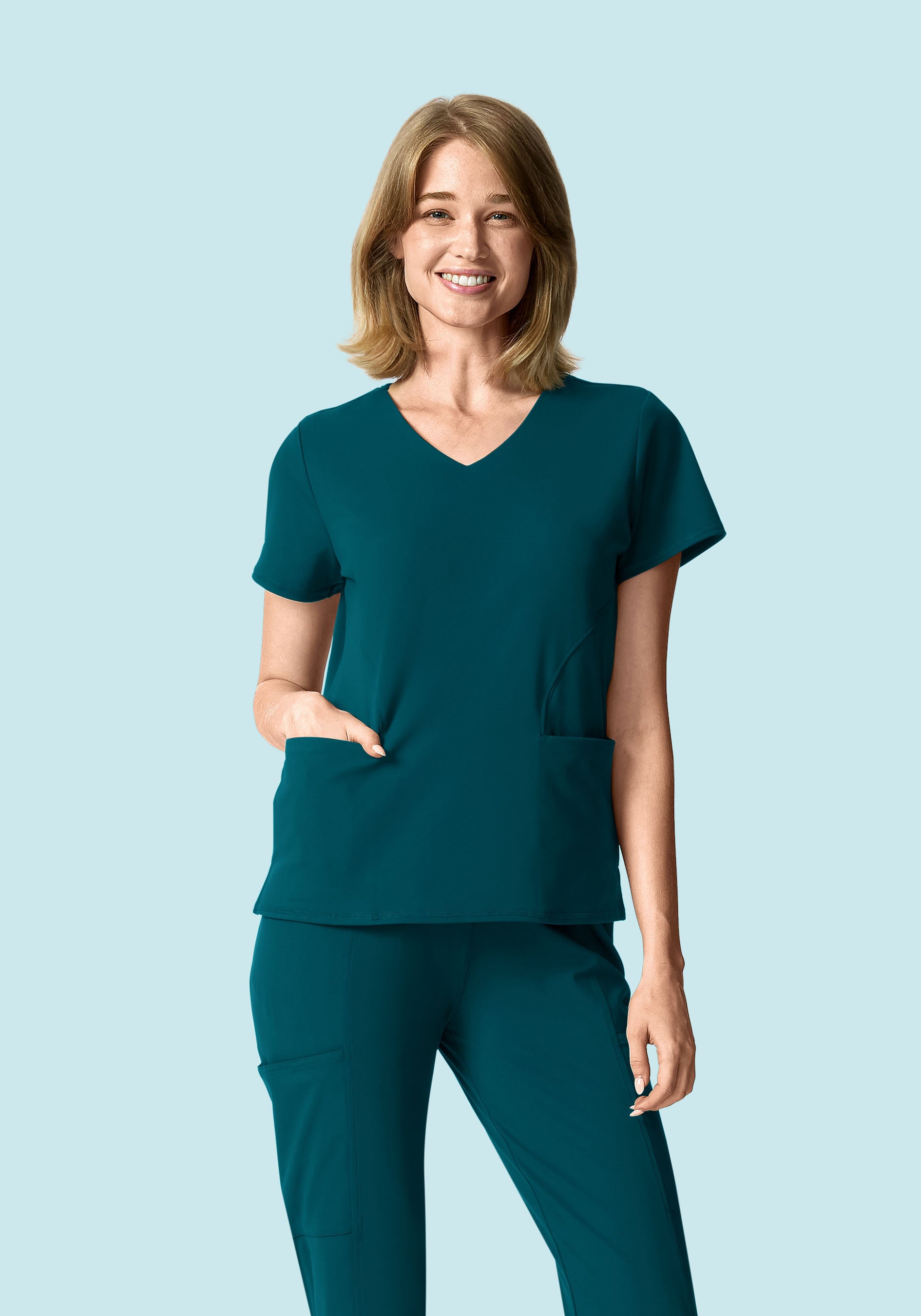 Soft Stretch V-Neck Top Caribbean Blue