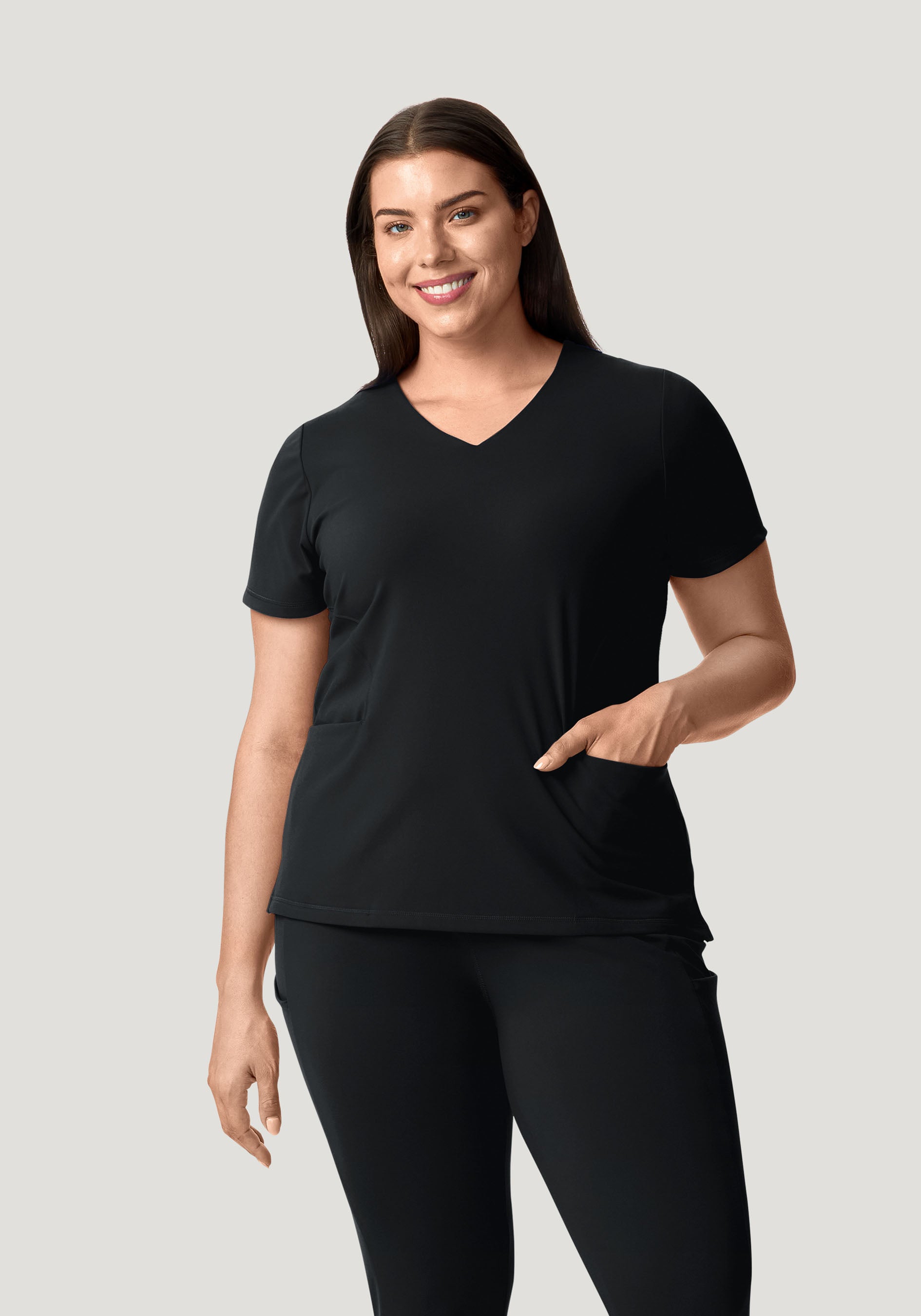 Soft Stretch V-Neck Top Black