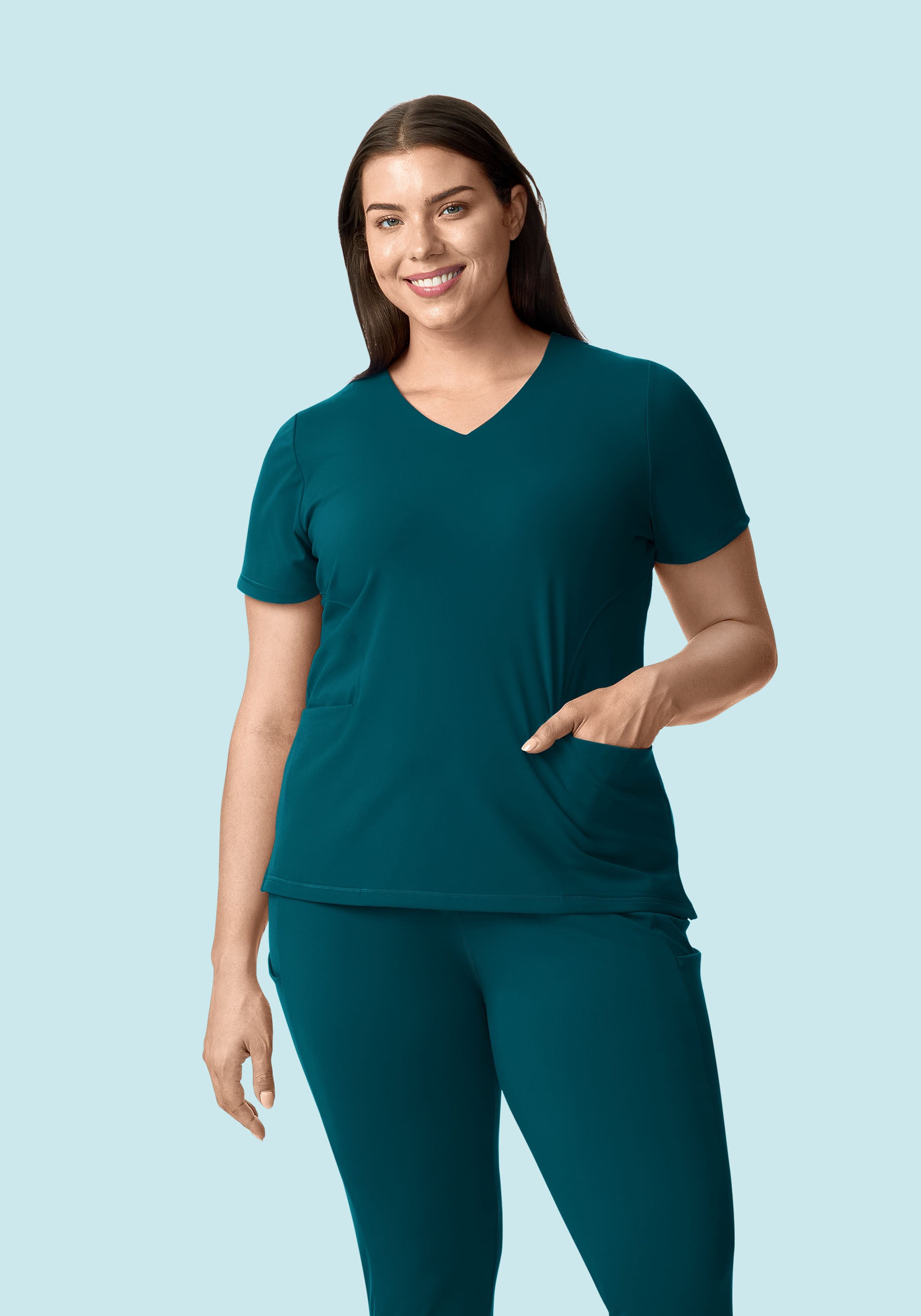Soft Stretch V-Neck Top Caribbean Blue