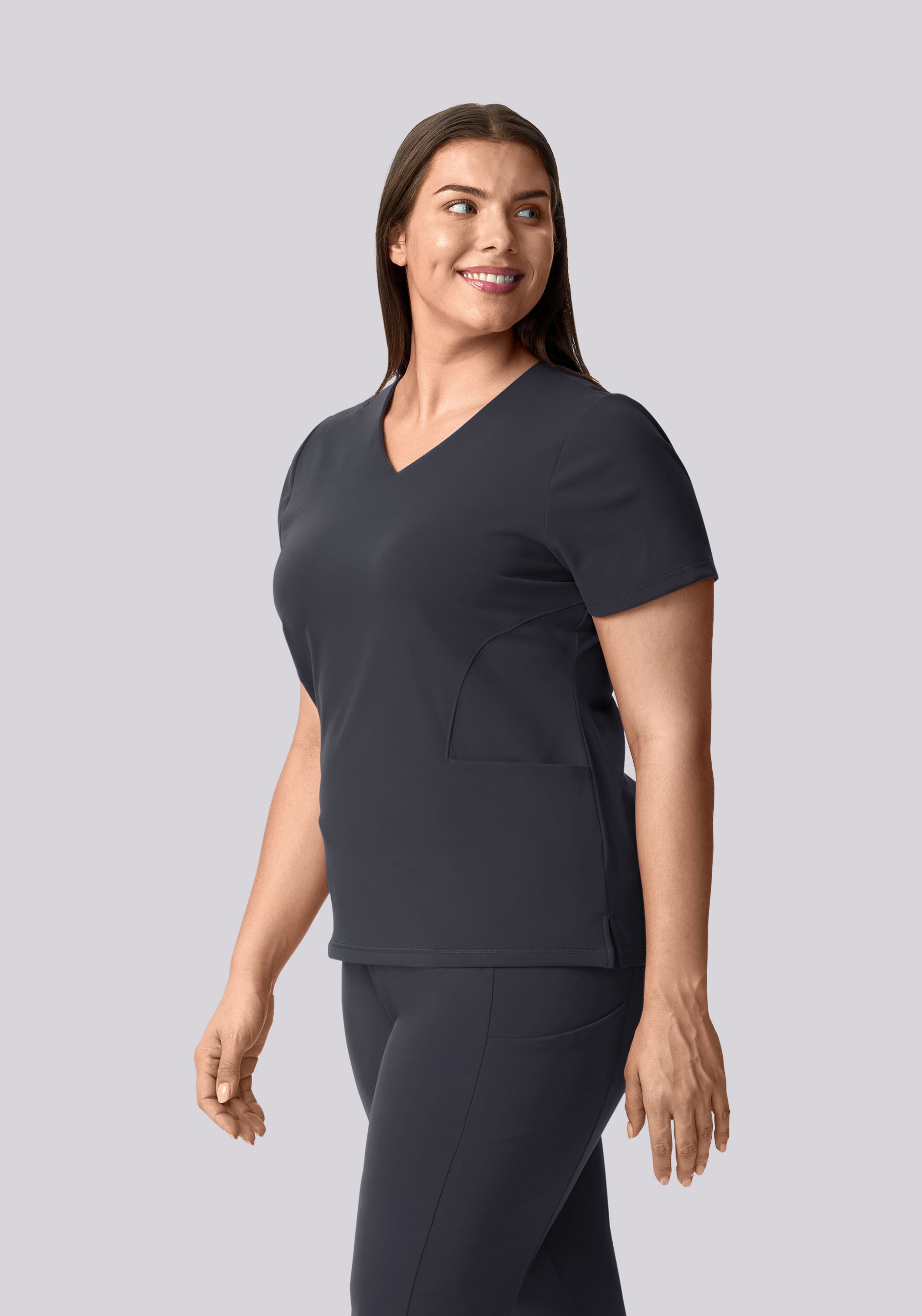 Soft Stretch V-Neck Top Pewter