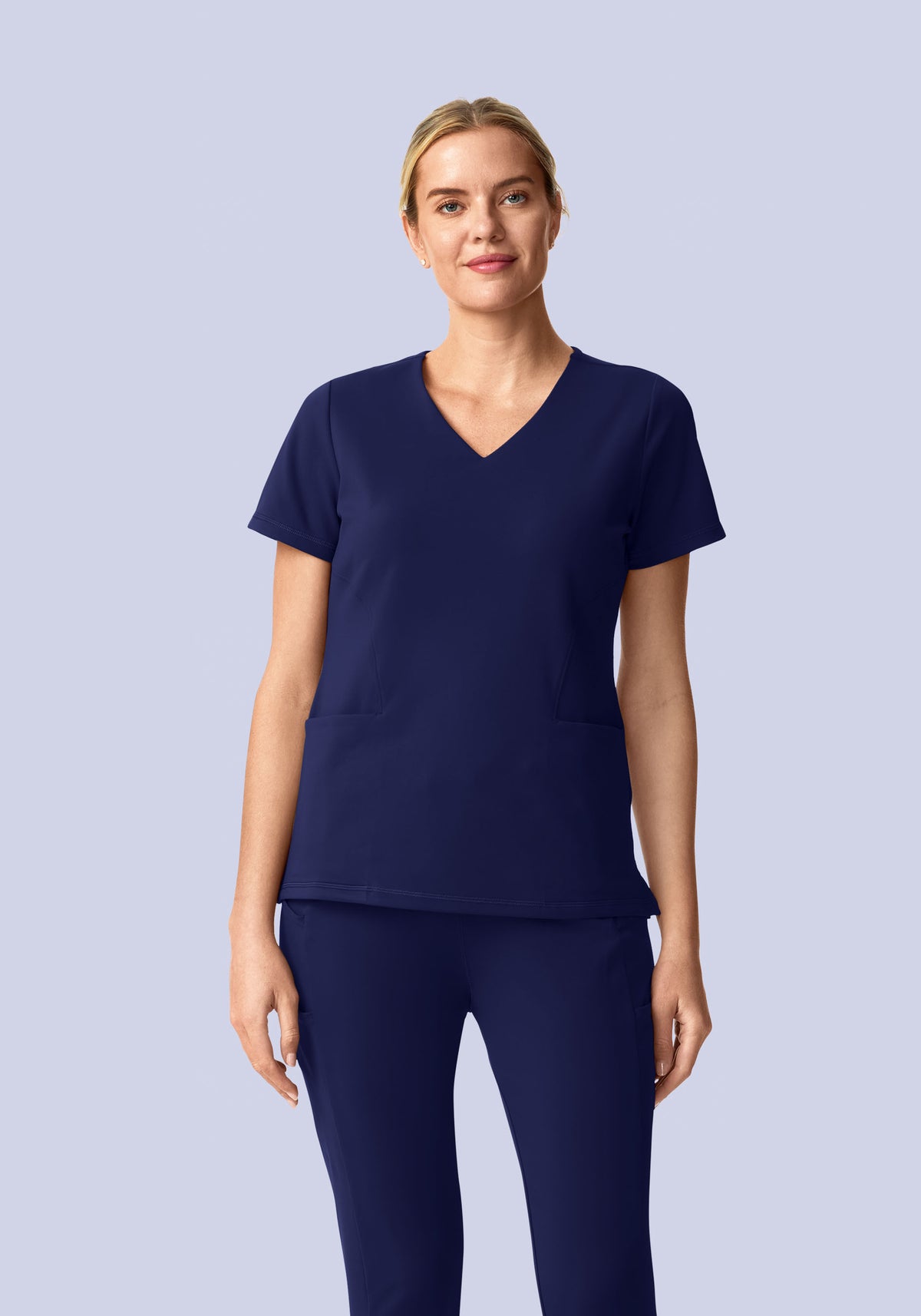 Women's Soft Stretch V-Neck 6-Pocket Scrub Top - Navy | Mandala Scrubs