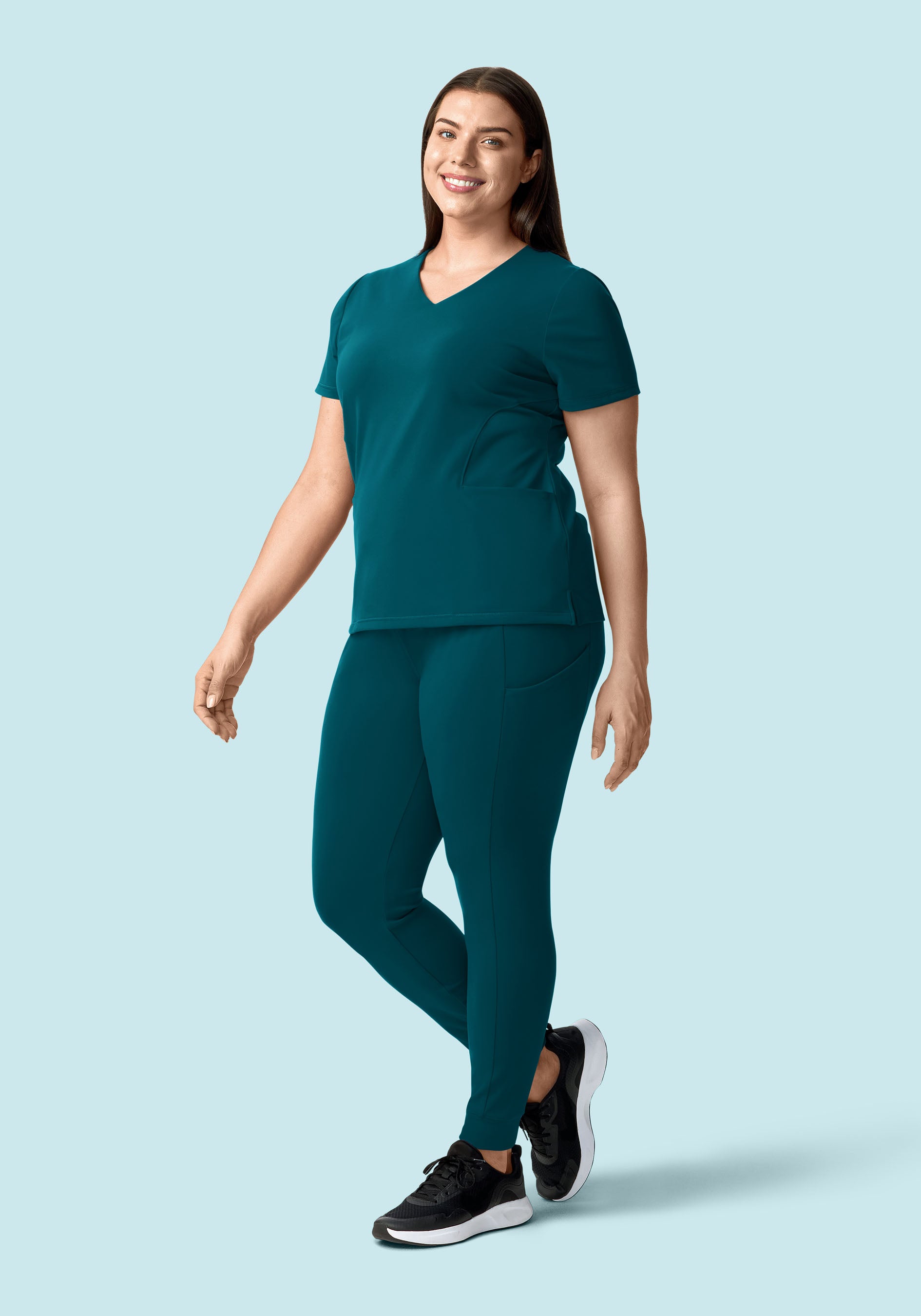 Soft Stretch V-Neck Top Caribbean Blue