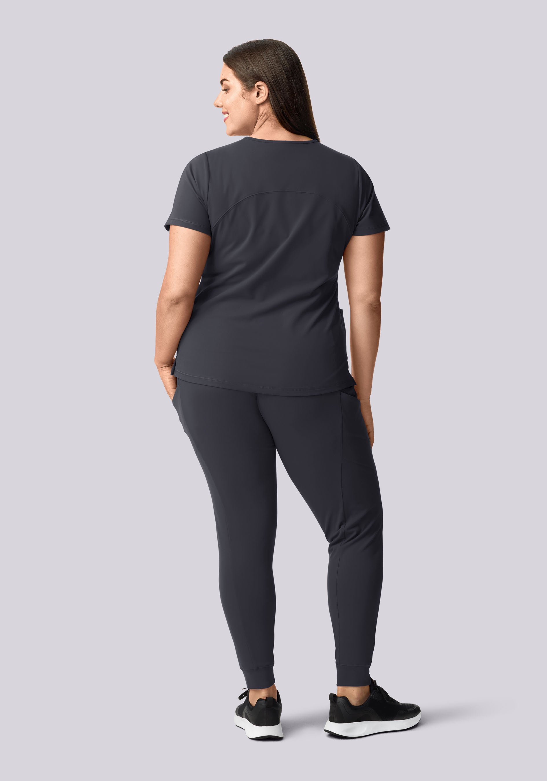 Women's Soft Stretch V-Neck 6-Pocket Scrub Top - Pewter | Mandala