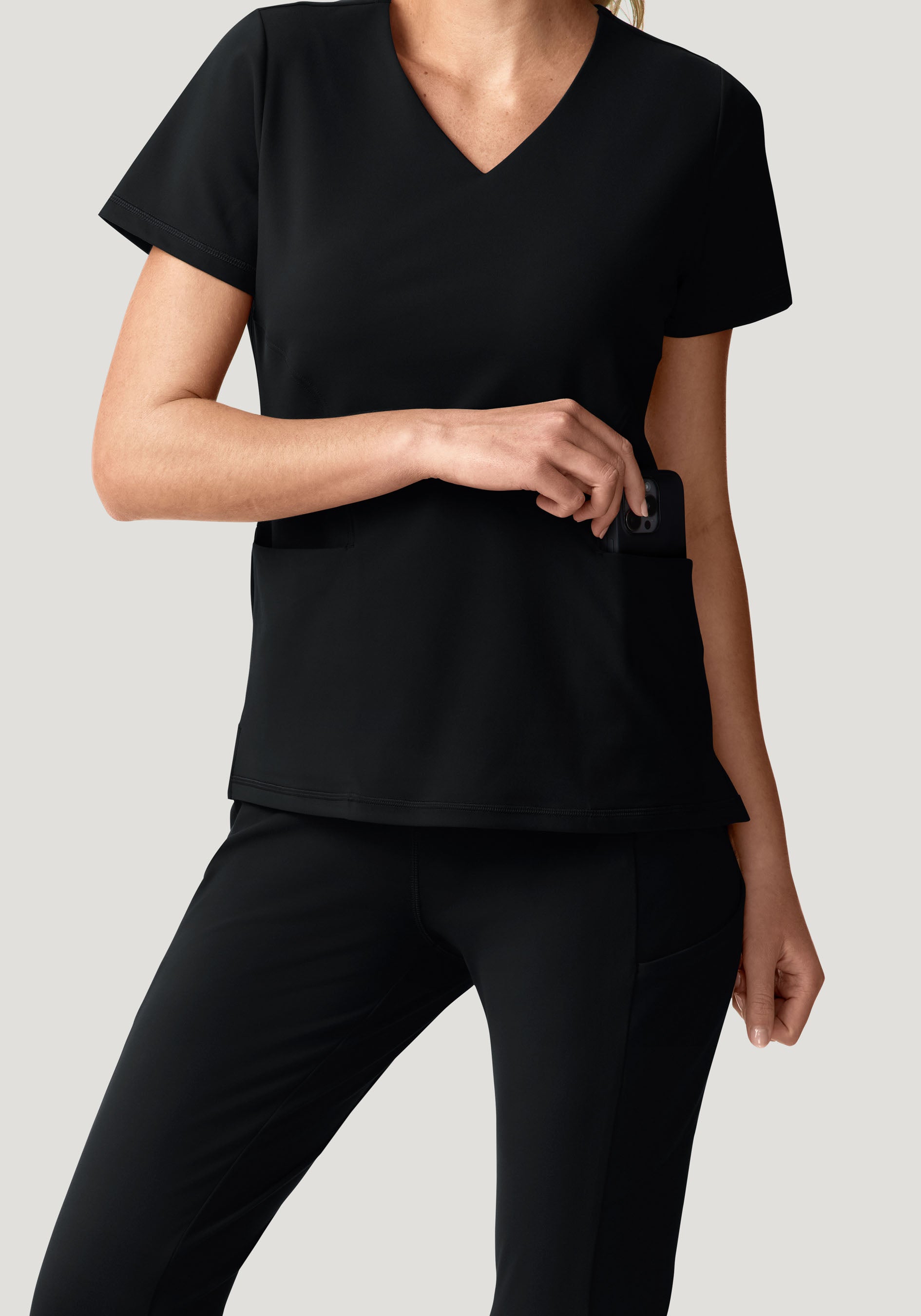 Soft Stretch V-Neck Top Black