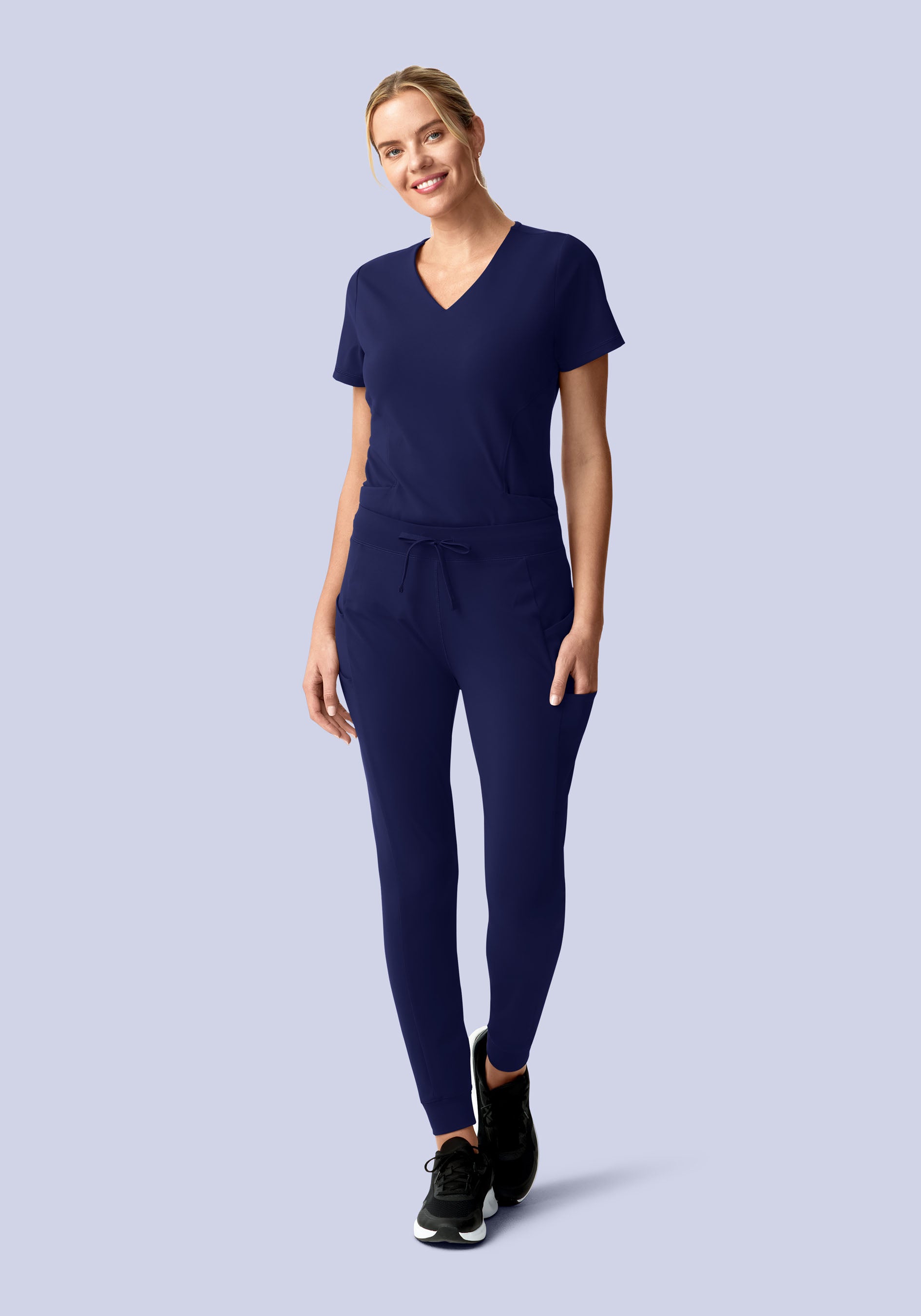 Women's Soft Stretch Mid-Rise 9-Pocket Jogger Scrub Pants - Navy