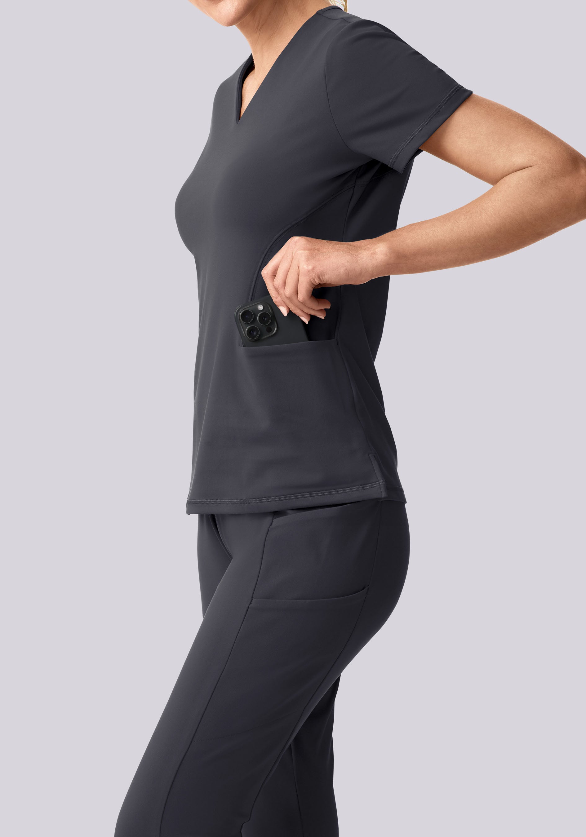 Soft Stretch V-Neck Top Pewter