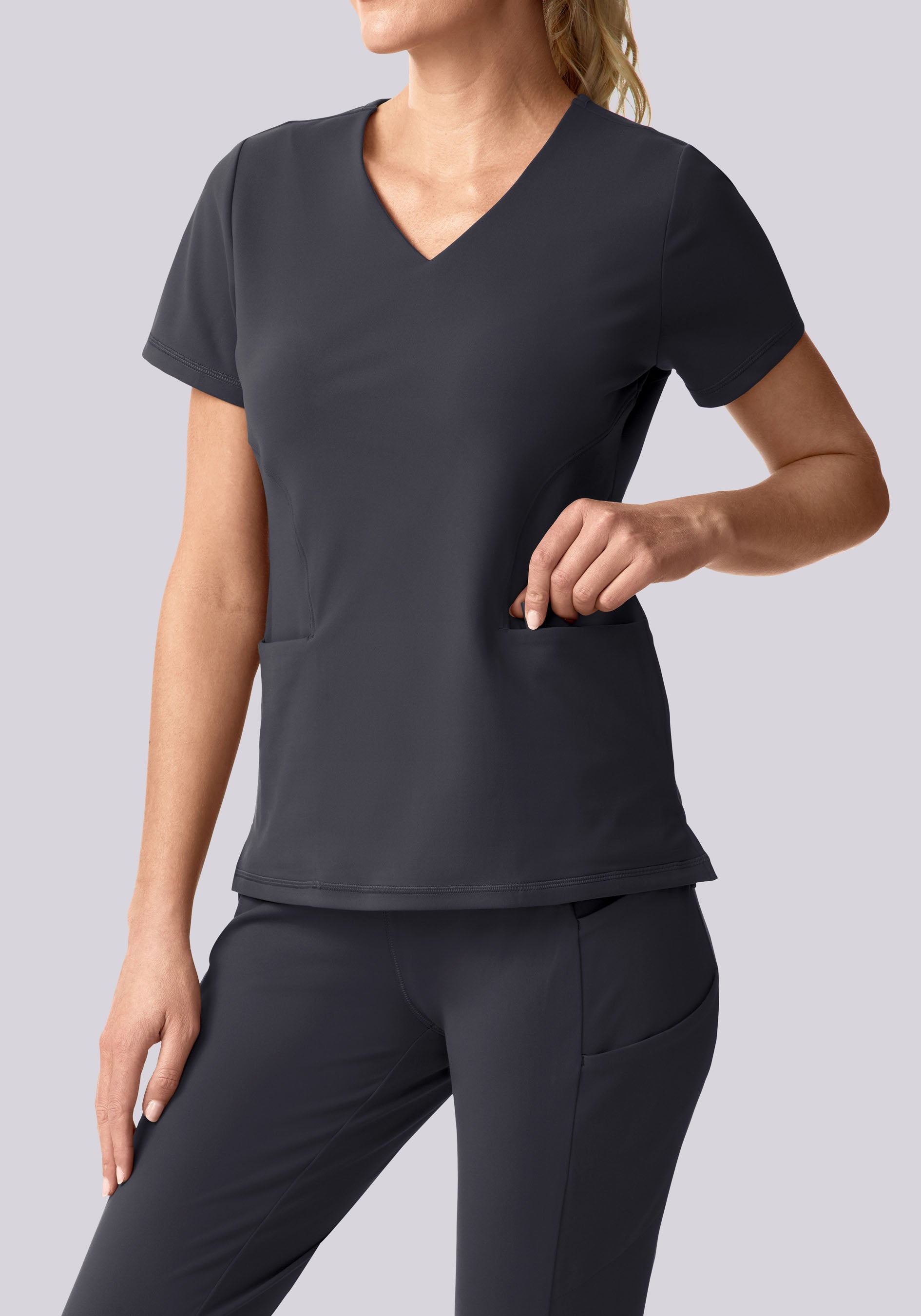 Soft Stretch V-Neck Top Pewter