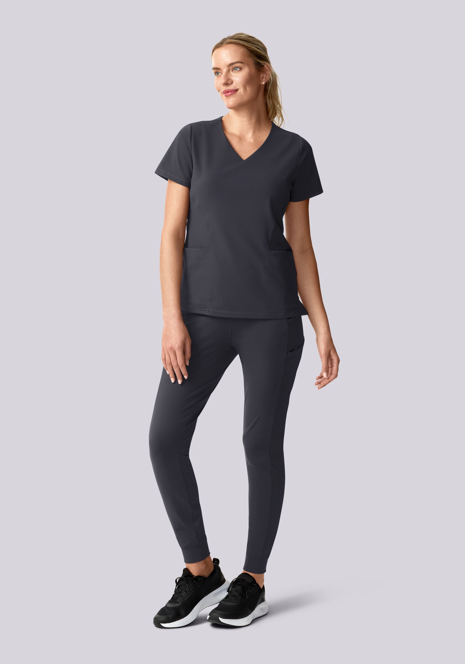 Women's Soft Stretch V-Neck 6-Pocket Scrub Top - Pewter | Mandala