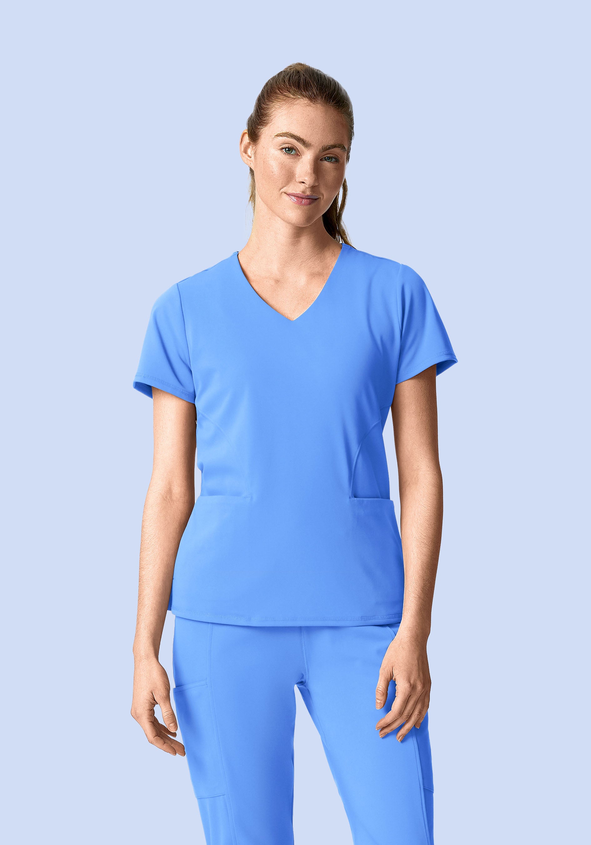 Soft Stretch V-Neck Top Ceil Blue