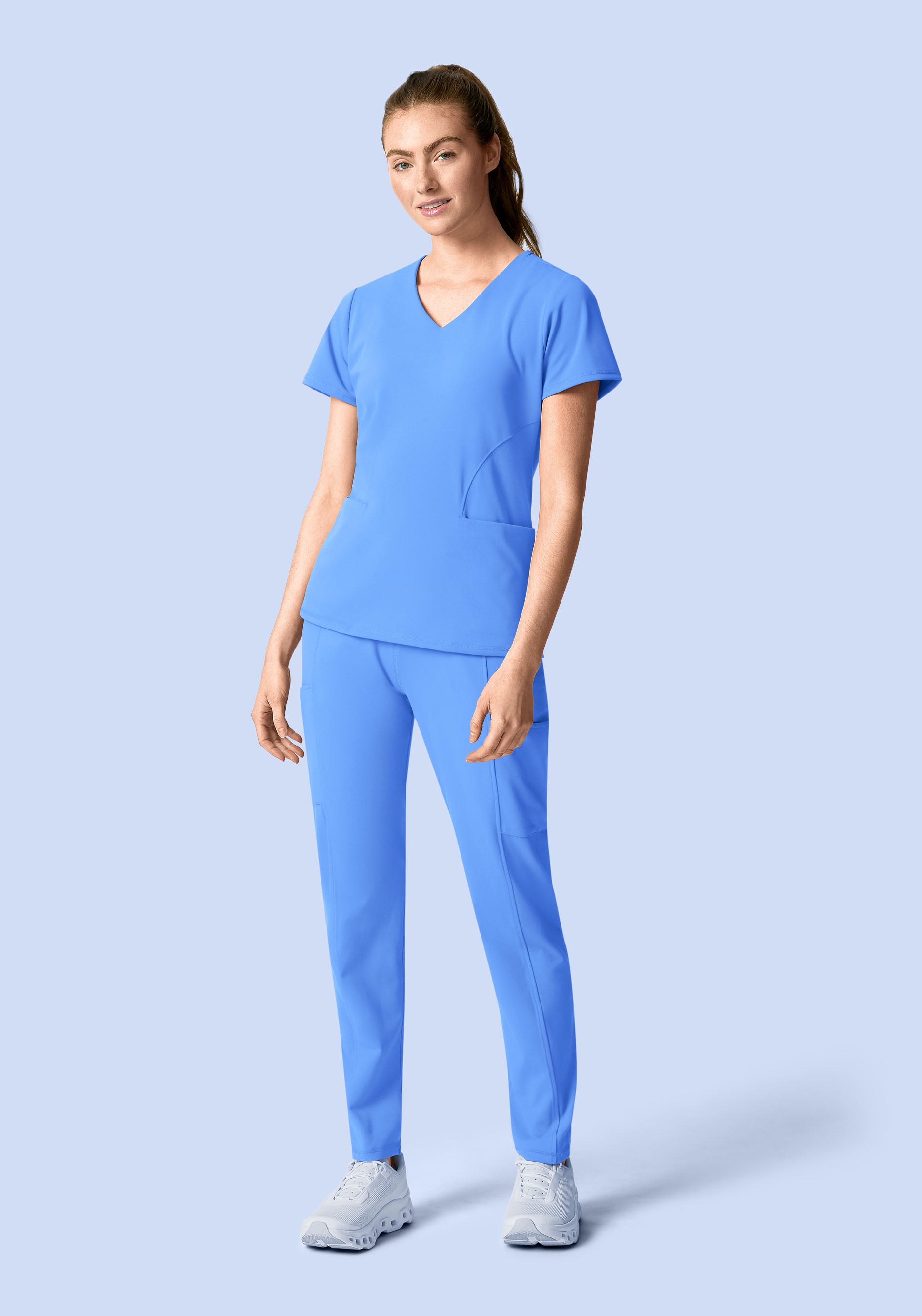 Soft Stretch V-Neck Top Ceil Blue