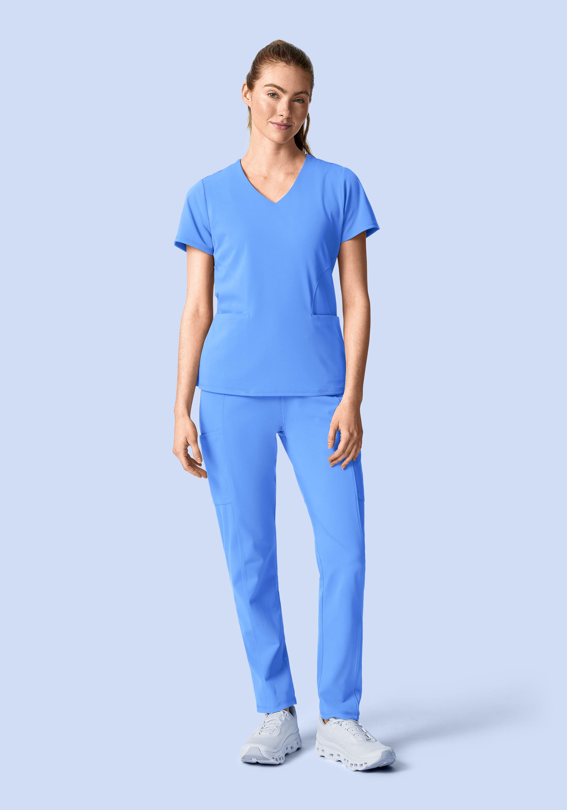 Soft Stretch V-Neck Top Ceil Blue