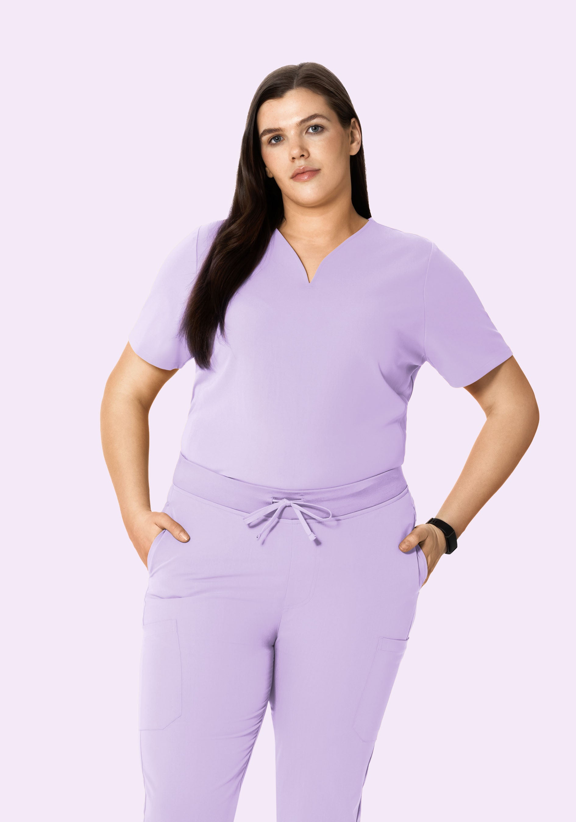 Curved V-Neck Top Cool Lavender