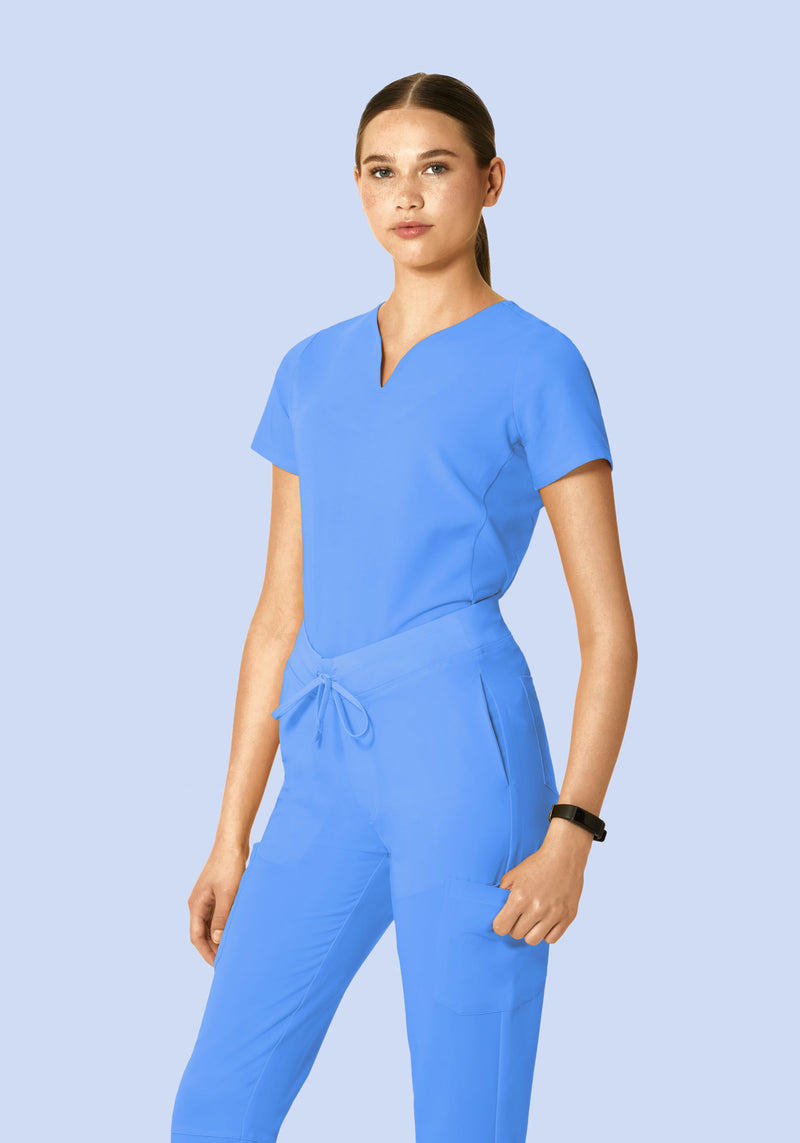 Curved V-Neck Top Ceil Blue