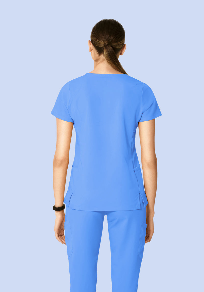 Curved V-Neck Top Ceil Blue