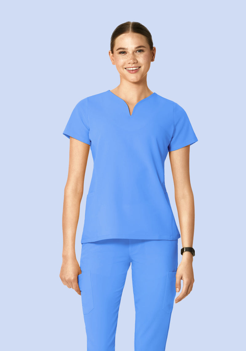 Curved V-Neck Top Ceil Blue