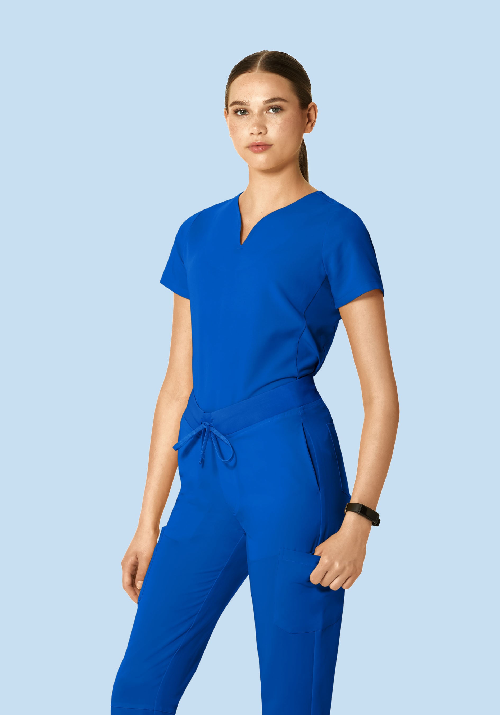 Curved V-Neck Top Cobalt