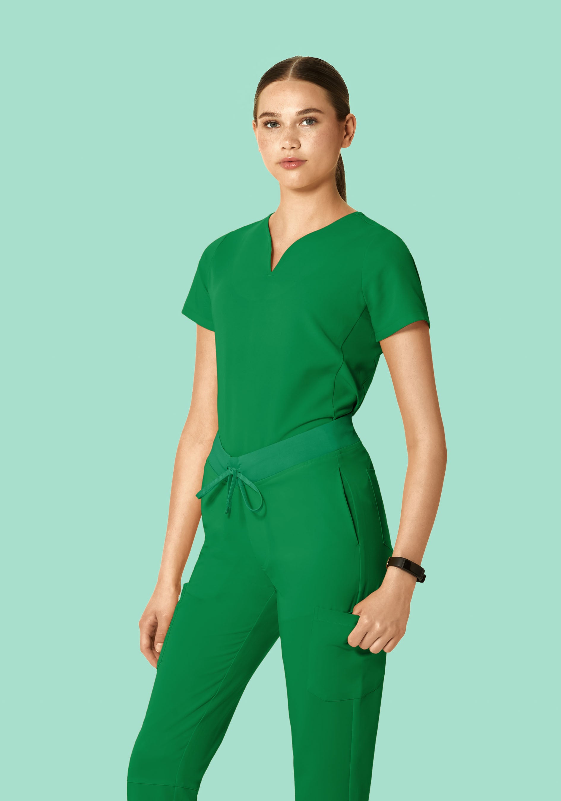 Curved V-Neck Top Emerald