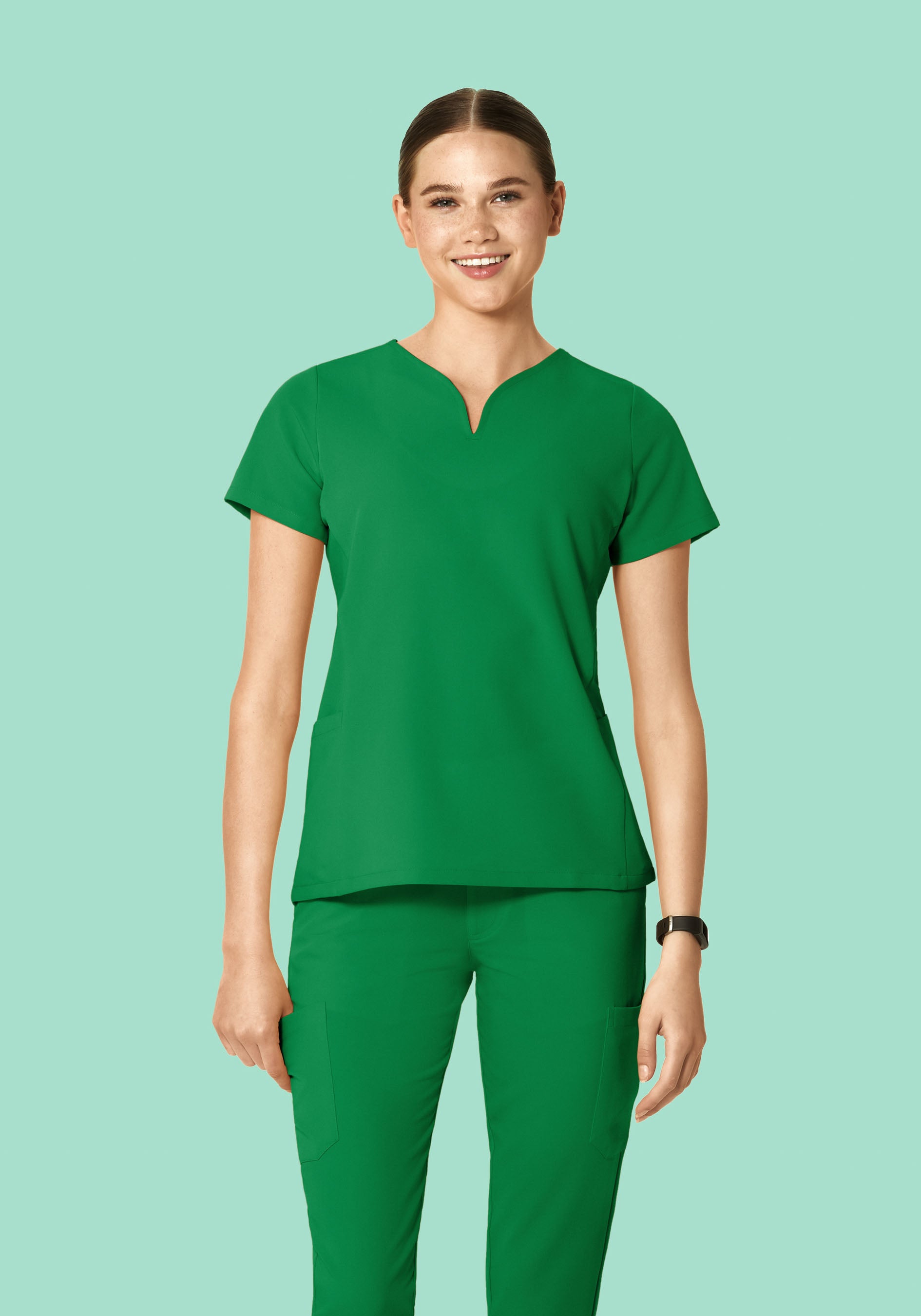 Curved V-Neck Top Emerald