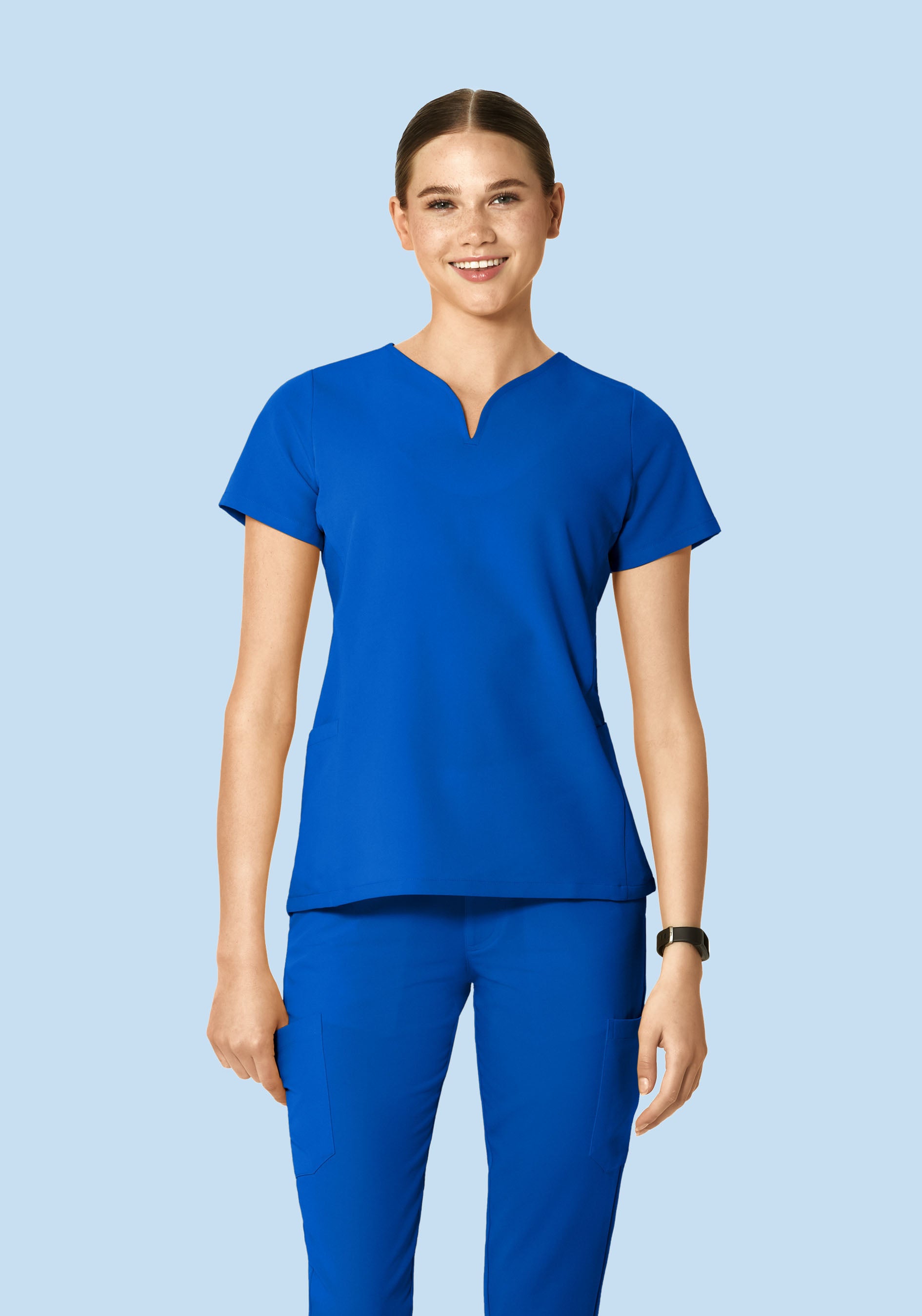 Curved V-Neck Top Cobalt