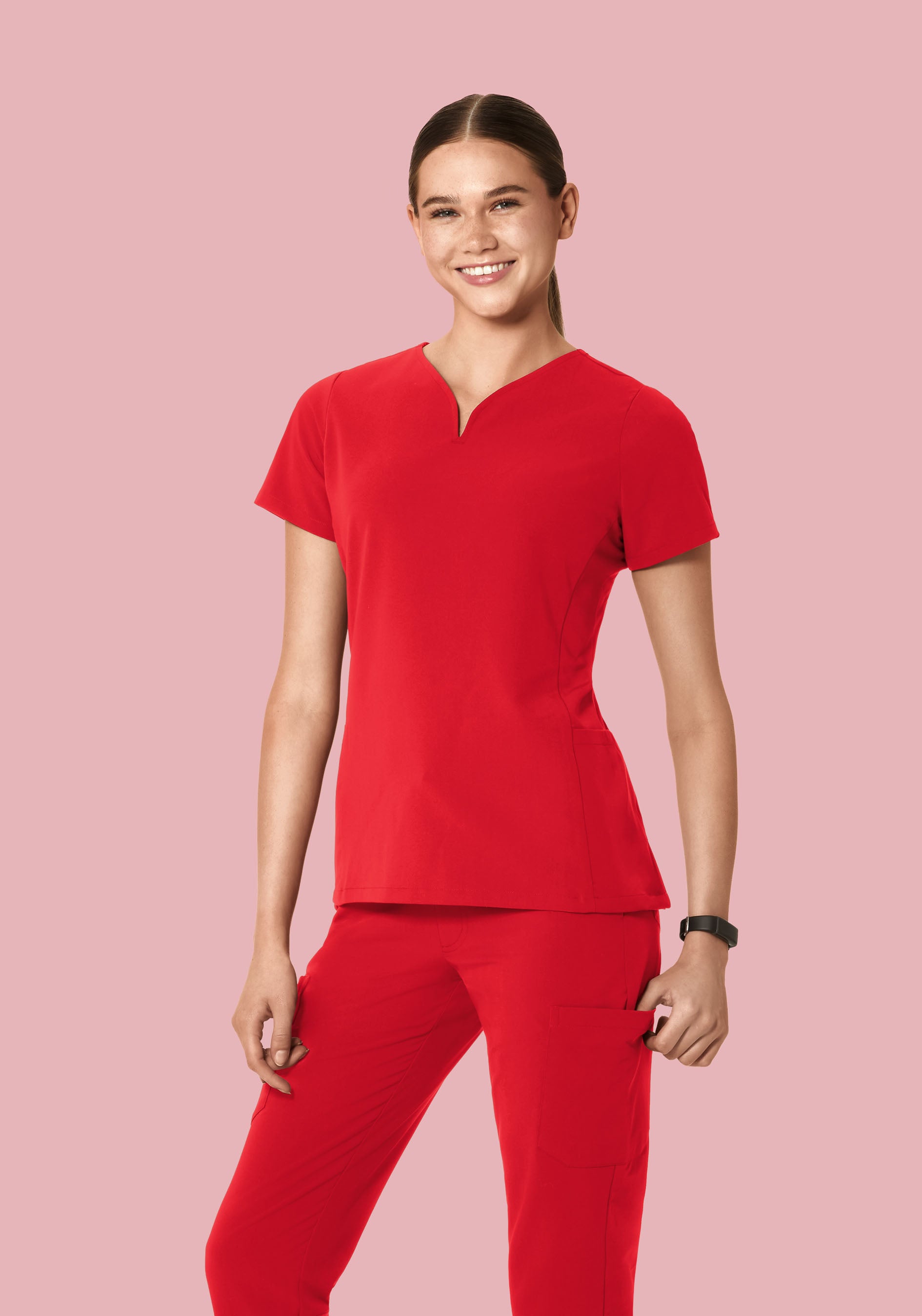 Curved V-Neck Top Poppy Red