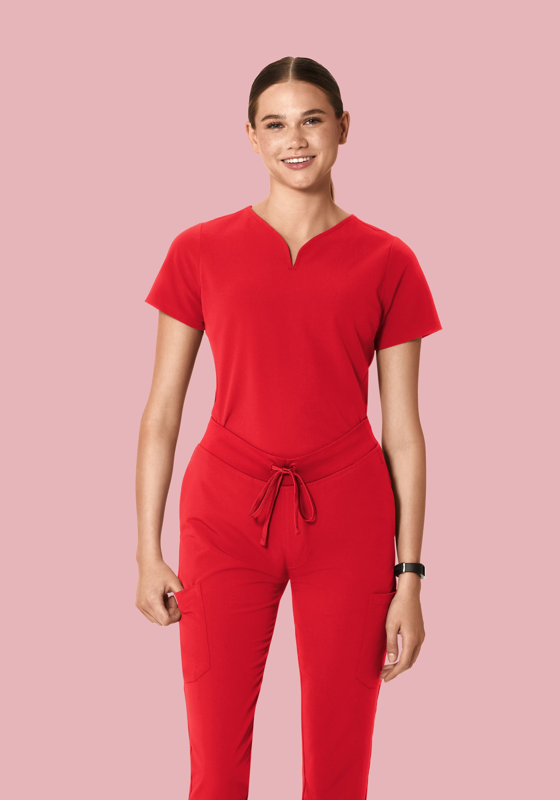 Curved V-Neck Top Poppy Red