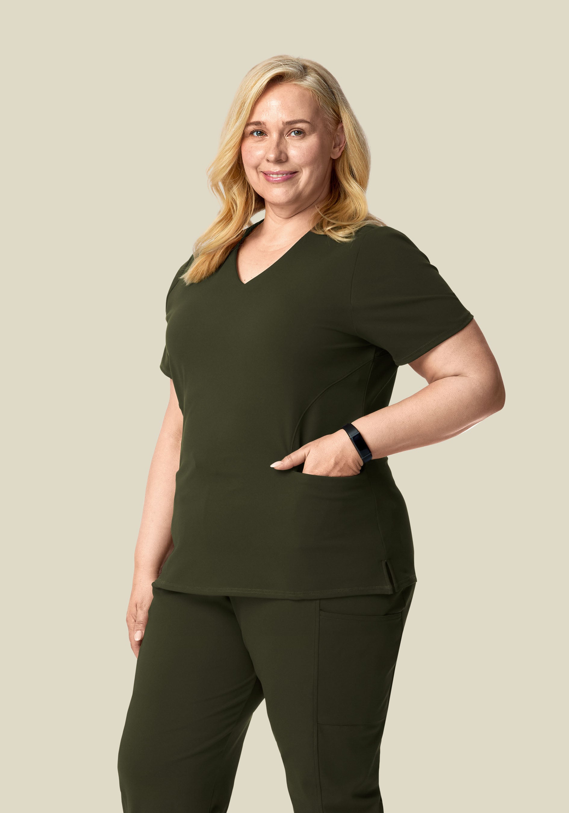 Soft Stretch V-Neck Top Olive