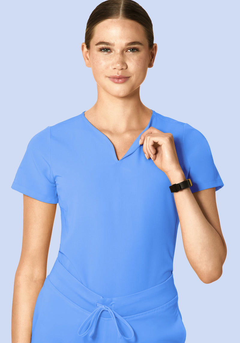 Curved V-Neck Top Ceil Blue