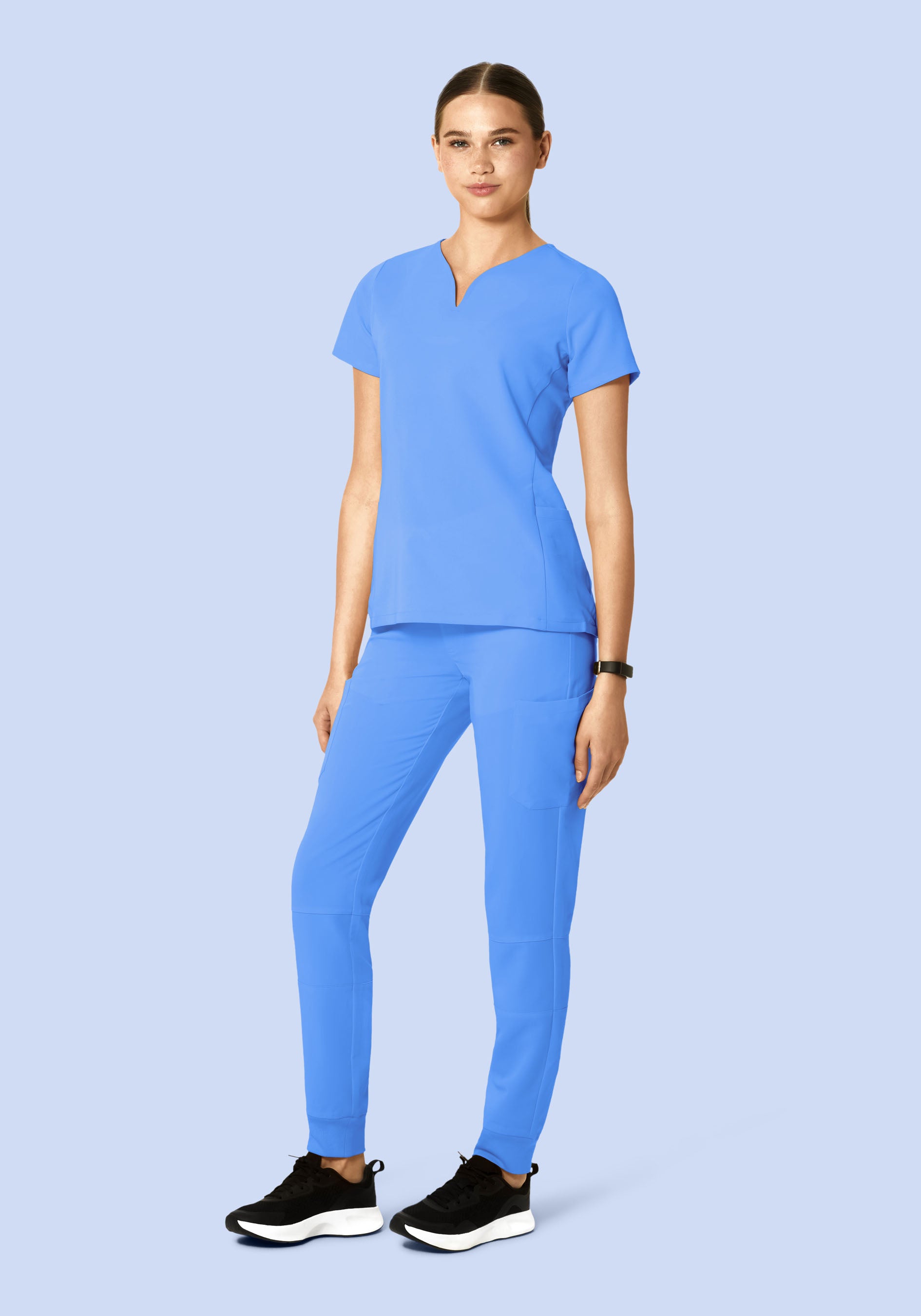 Curved V-Neck Top Ceil Blue
