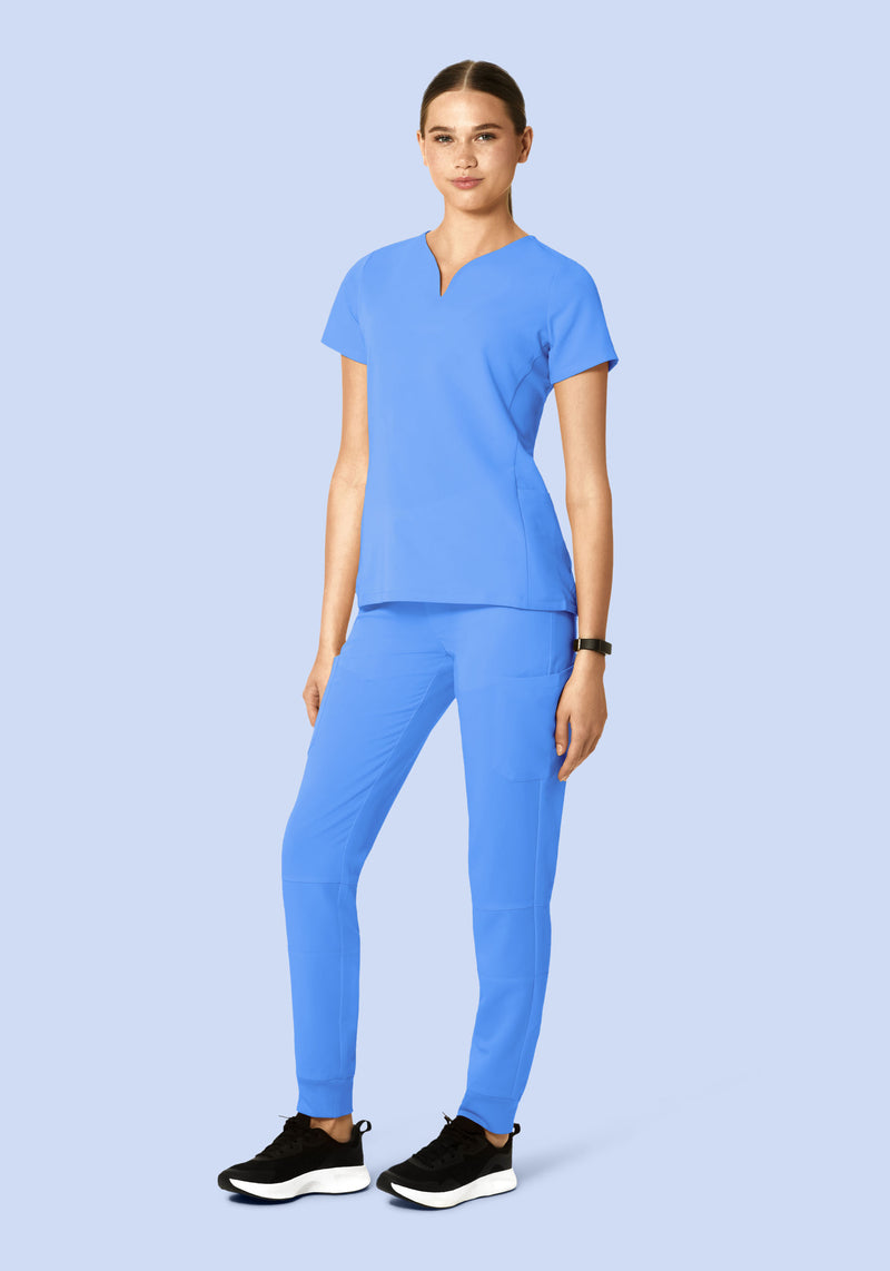 Curved V-Neck Top Ceil Blue