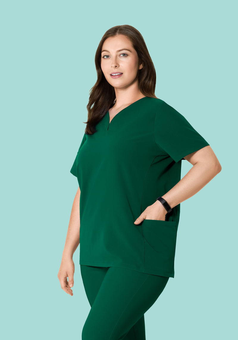 Curved V-Neck Top Hunter Green