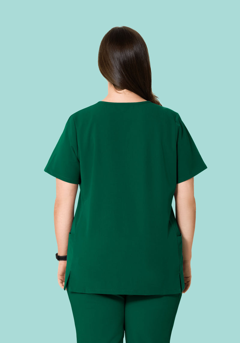 Curved V-Neck Top Hunter Green