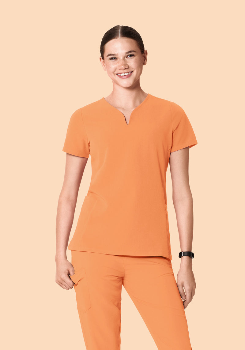 Curved V-Neck Top Cantaloupe