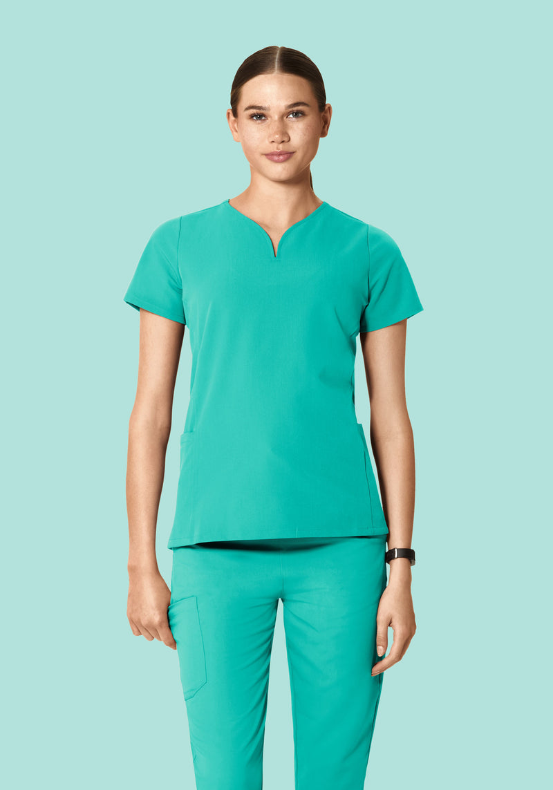 Curved V-Neck Top Surgical Green