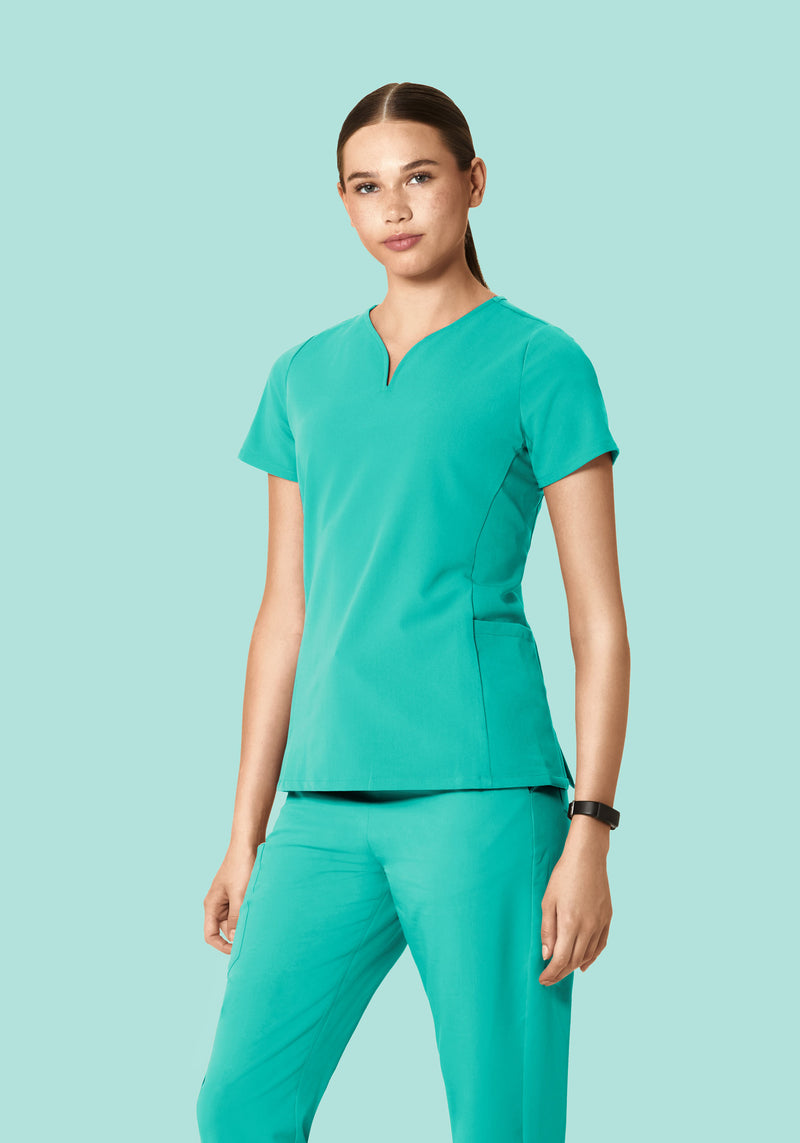 Curved V-Neck Top Surgical Green