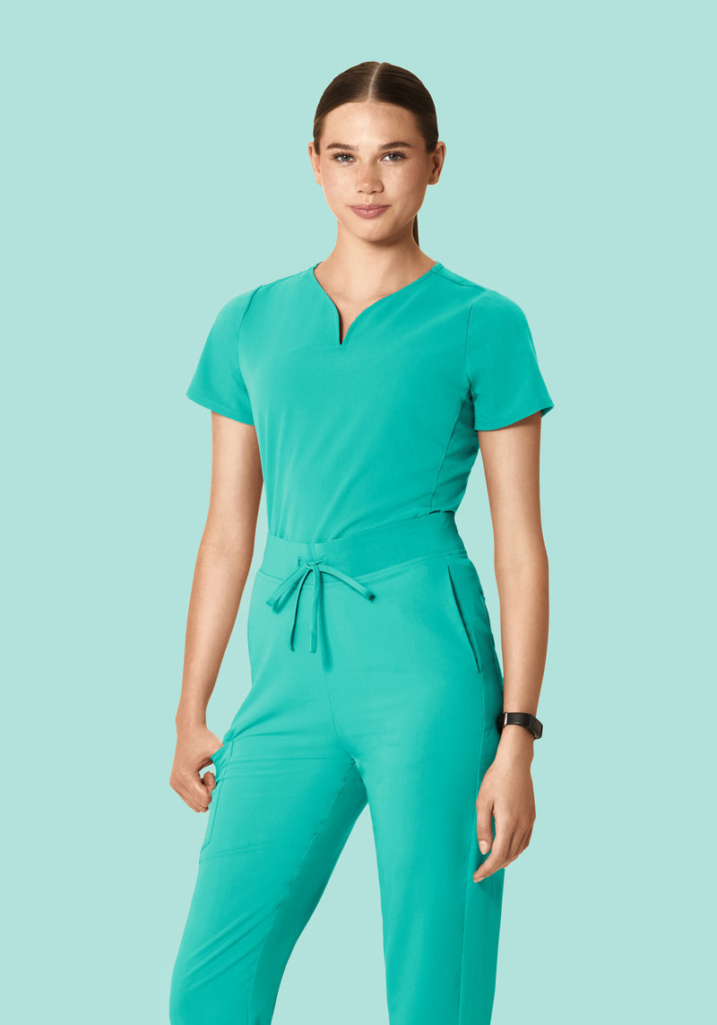 Curved V-Neck Top Surgical Green