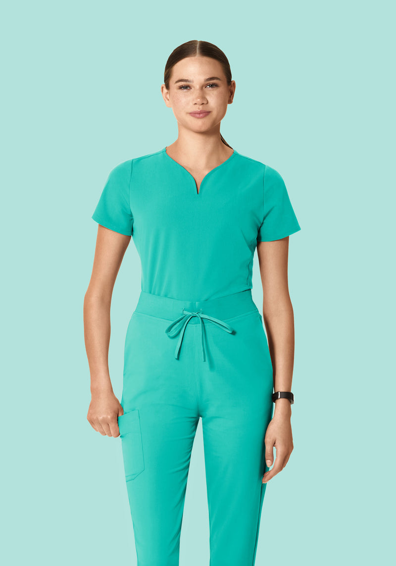 Curved V-Neck Top Surgical Green