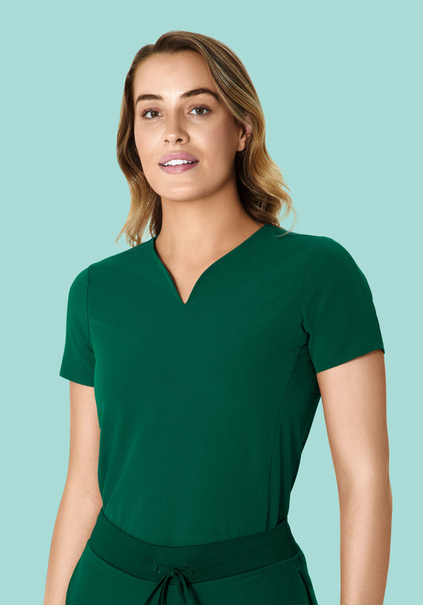 Curved V-Neck Top Hunter Green